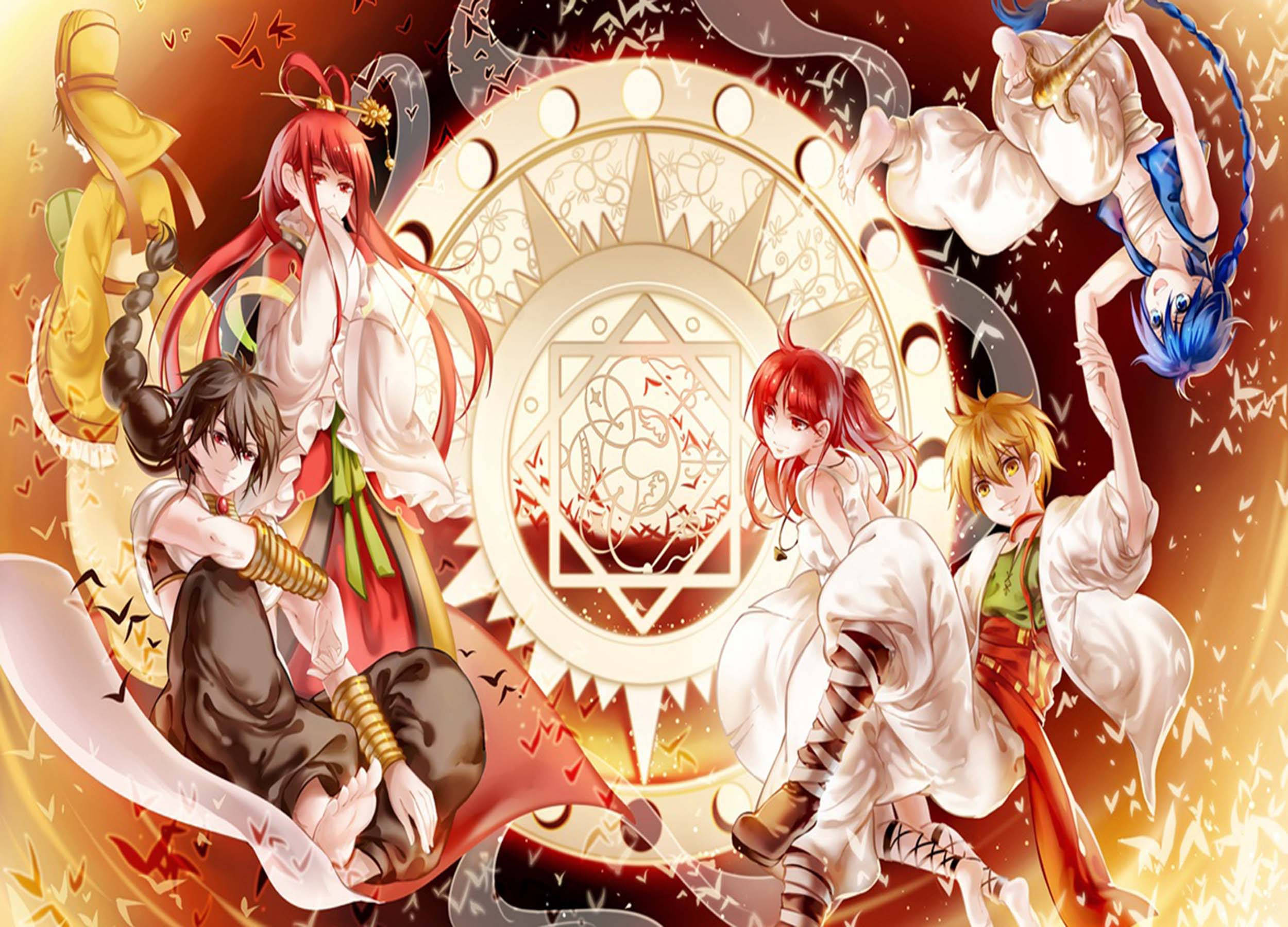 Magi The Kingdom Of Magic, glowing mystical wheel, fiery orange background, Full HD Desktop Wallpaper