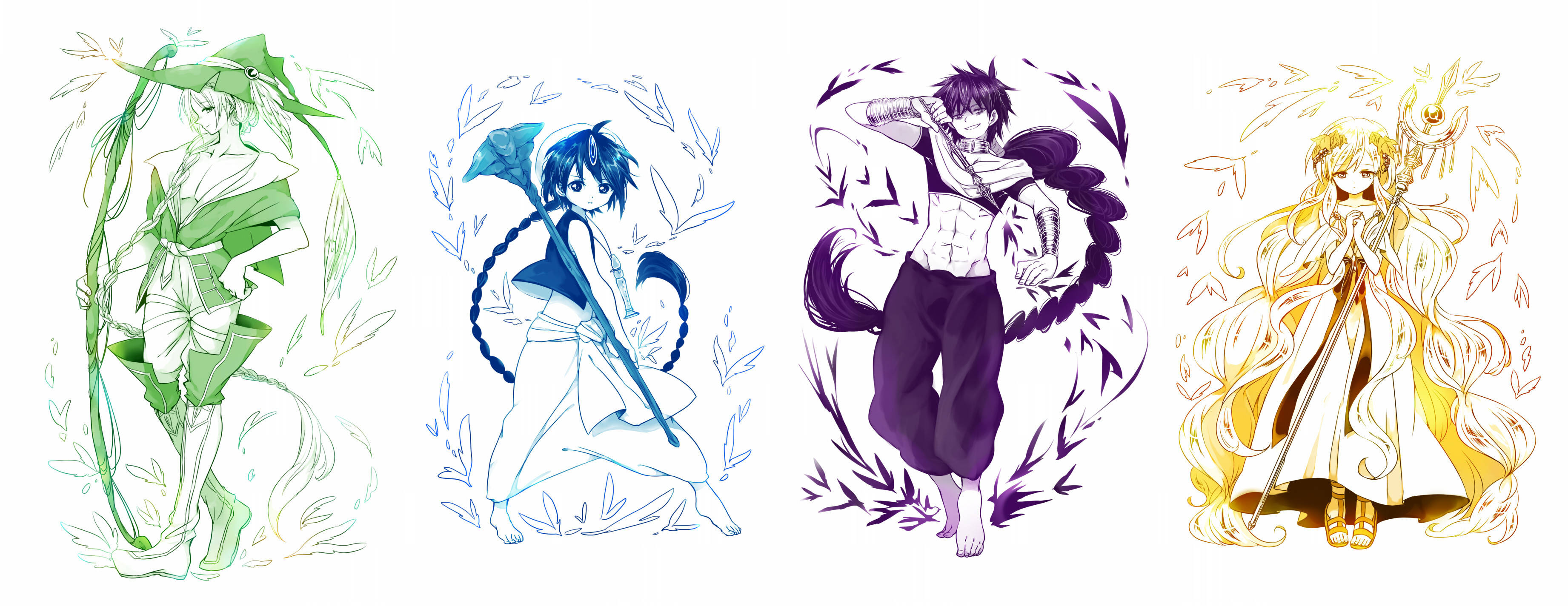 Magi The Kingdom Of Magic, anime characters, vibrant colored panels, 2K Desktop Wallpaper