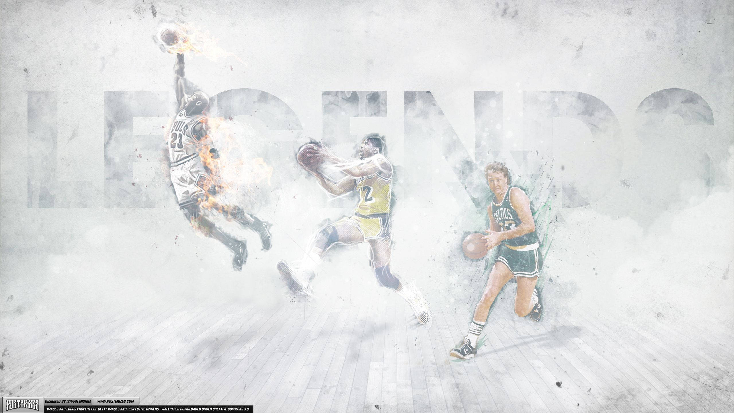 Magic Johnson, legendary basketball players, fiery effects, 2K Desktop Wallpaper