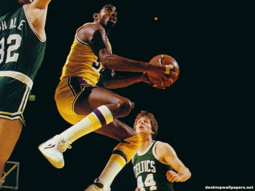 Magic Johnson, yellow jersey, green jerseys, SD Desktop Wallpaper