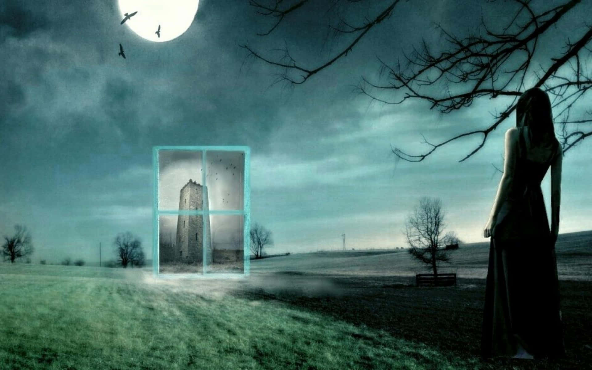 Magic Moon, full moon, glowing window, Full HD Desktop Wallpaper