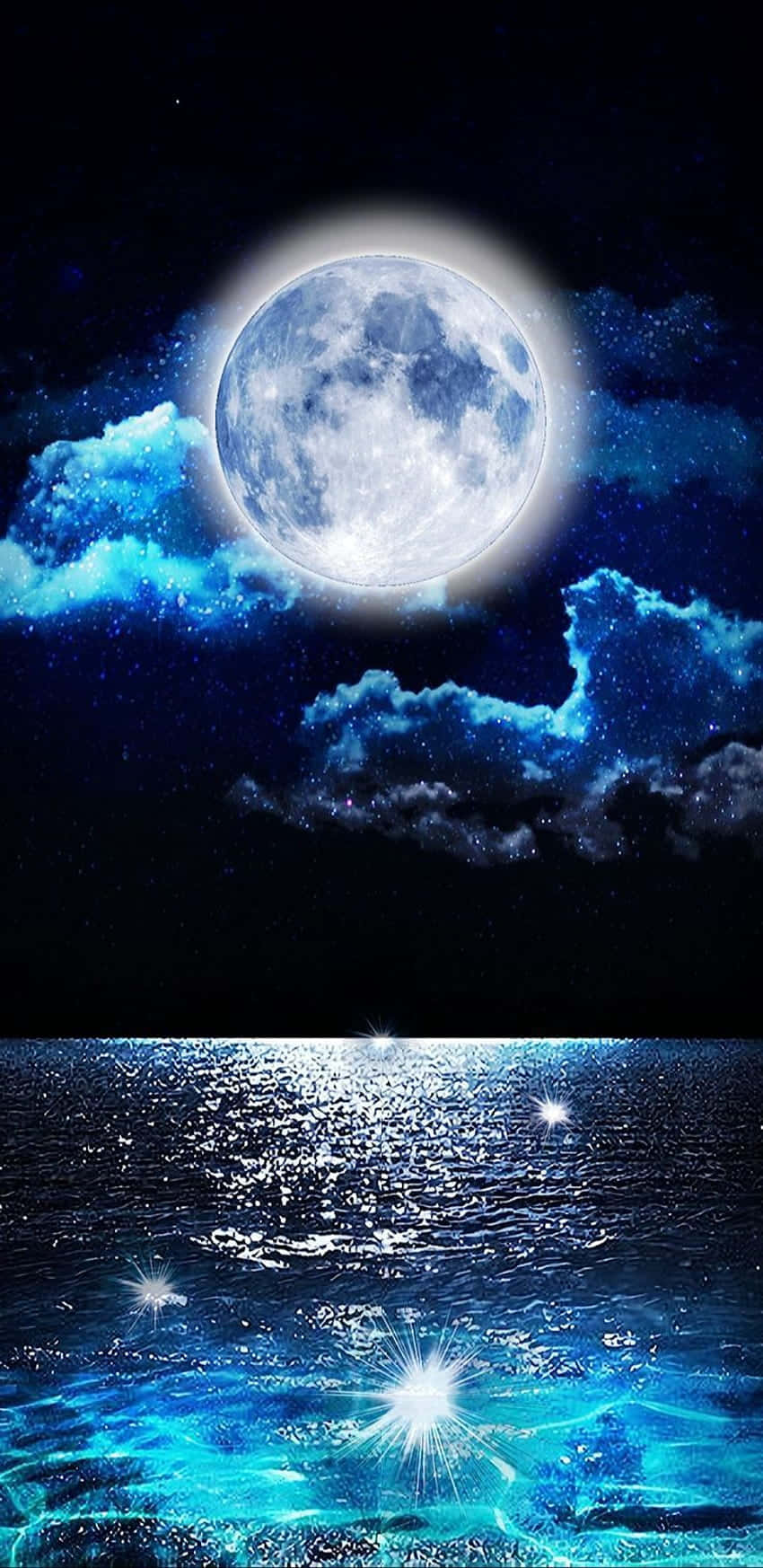 Magic Moon, full moon, electric blue clouds, HD Phone Wallpaper