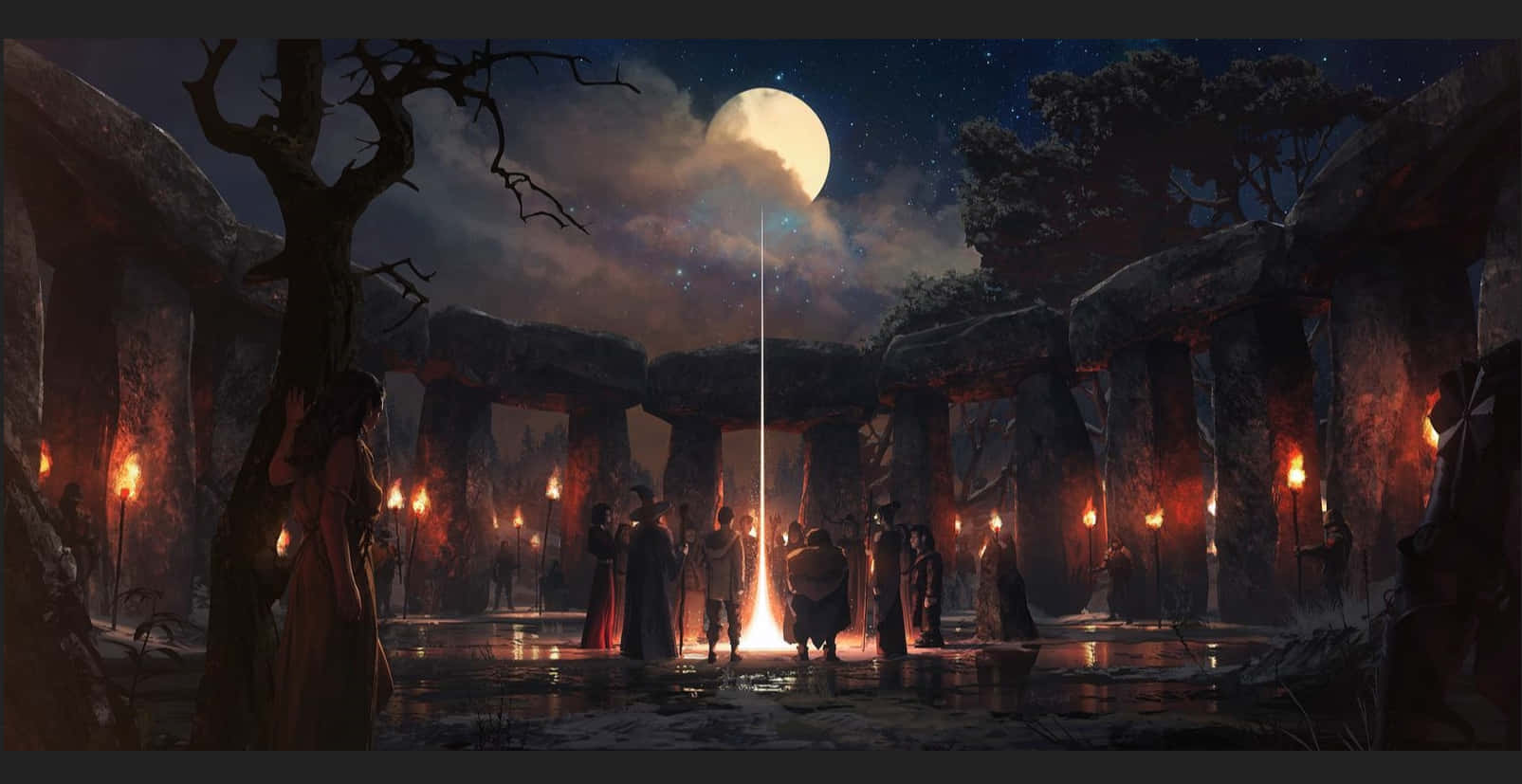 Magic Moon, full moon, stone circle, HD Desktop Wallpaper