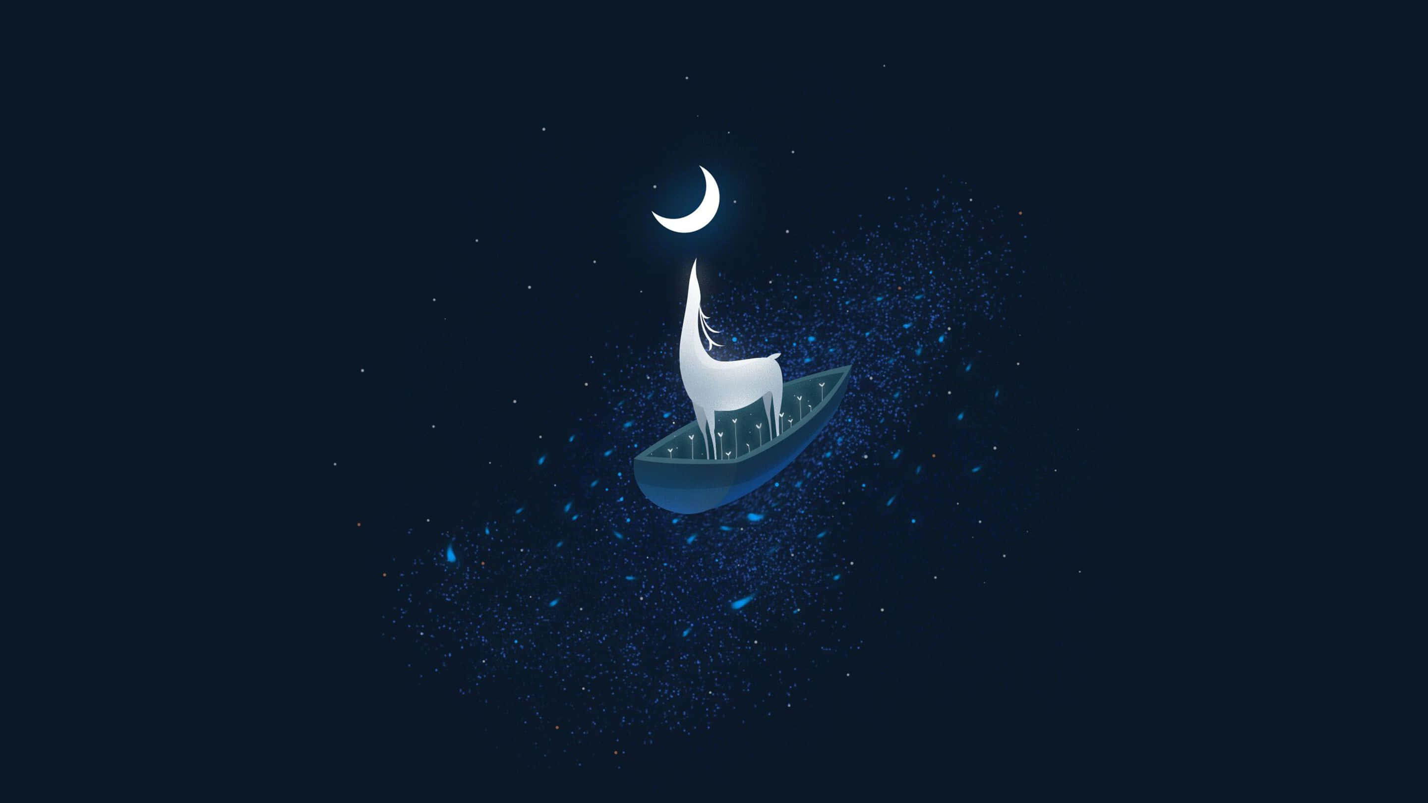 Magic Moon, white deer, crescent moon, 2K Desktop Wallpaper