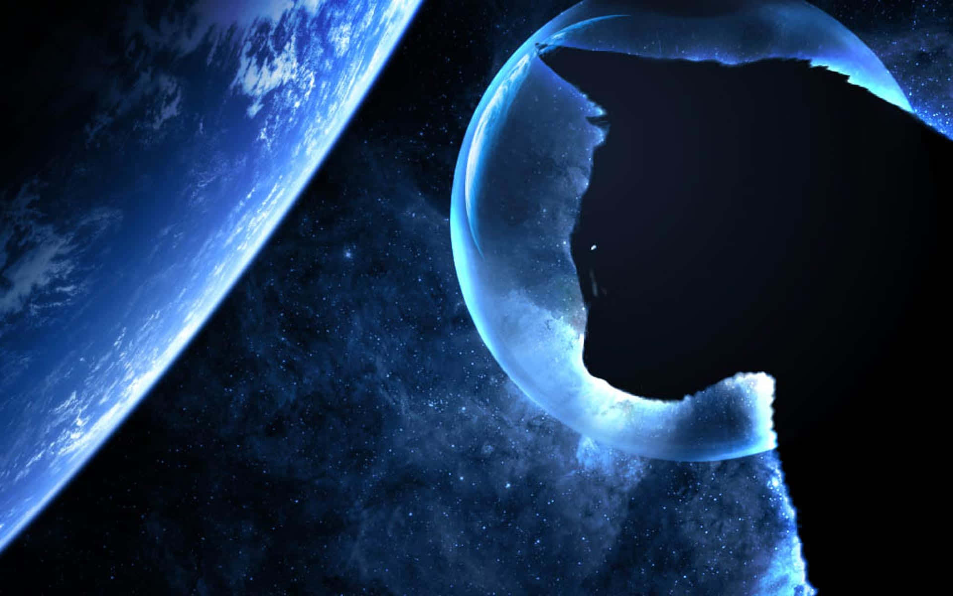 Magic Moon, glowing blue planet, jagged silhouette, Full HD Desktop Wallpaper