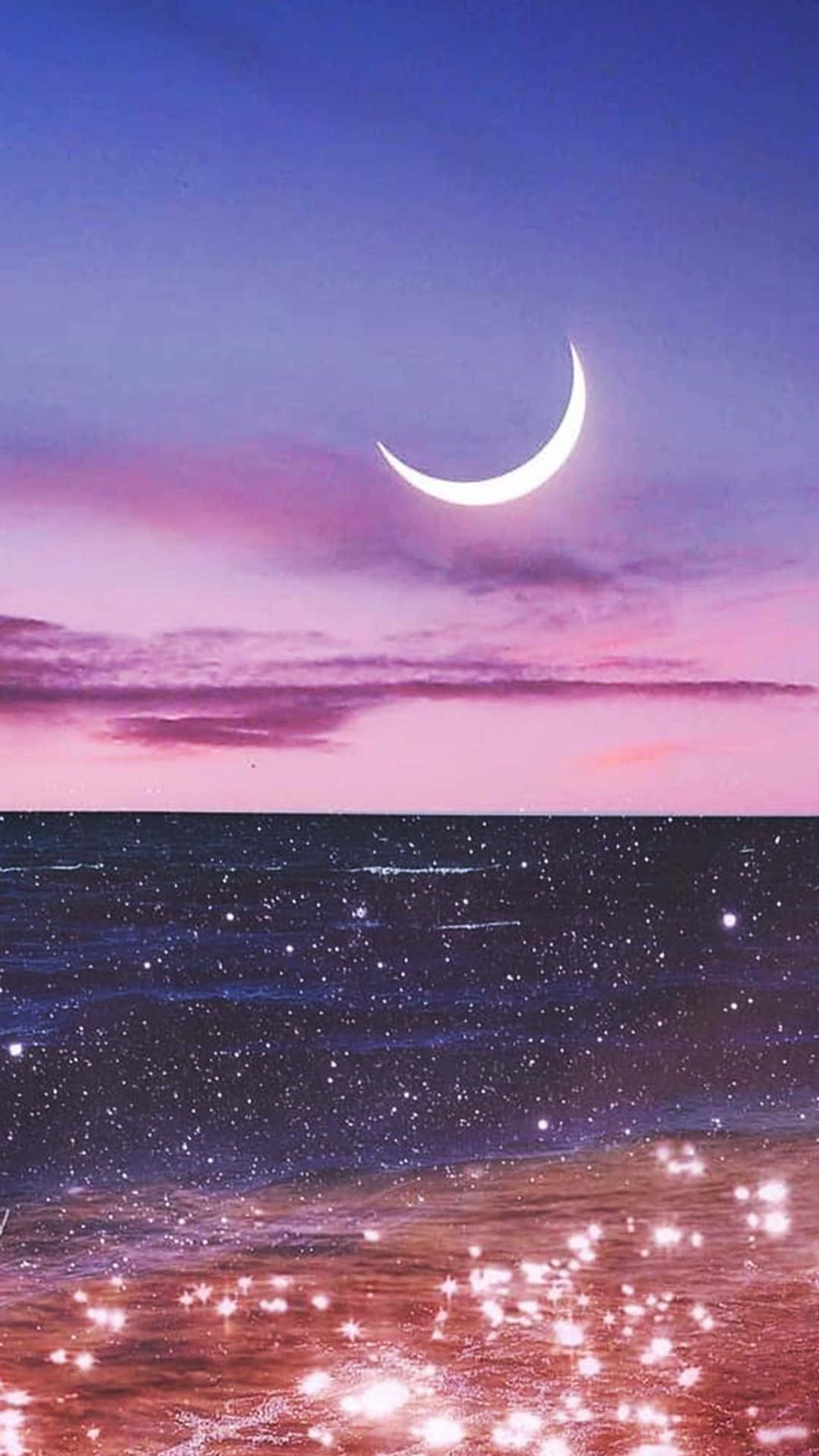 Magic Moon, crescent moon, starry ocean, Full HD Phone Wallpaper