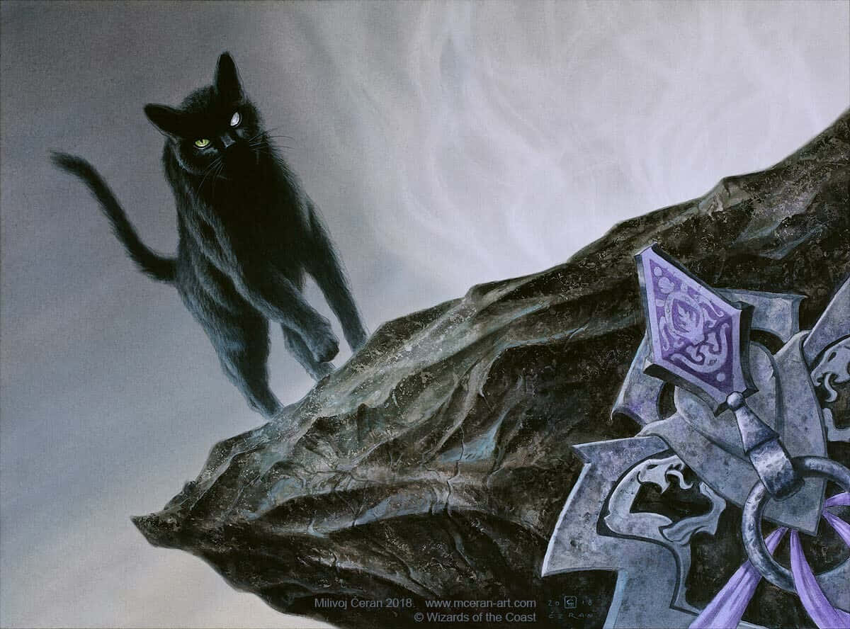 familiar, black cat, glowing eyes, SD Desktop Wallpaper