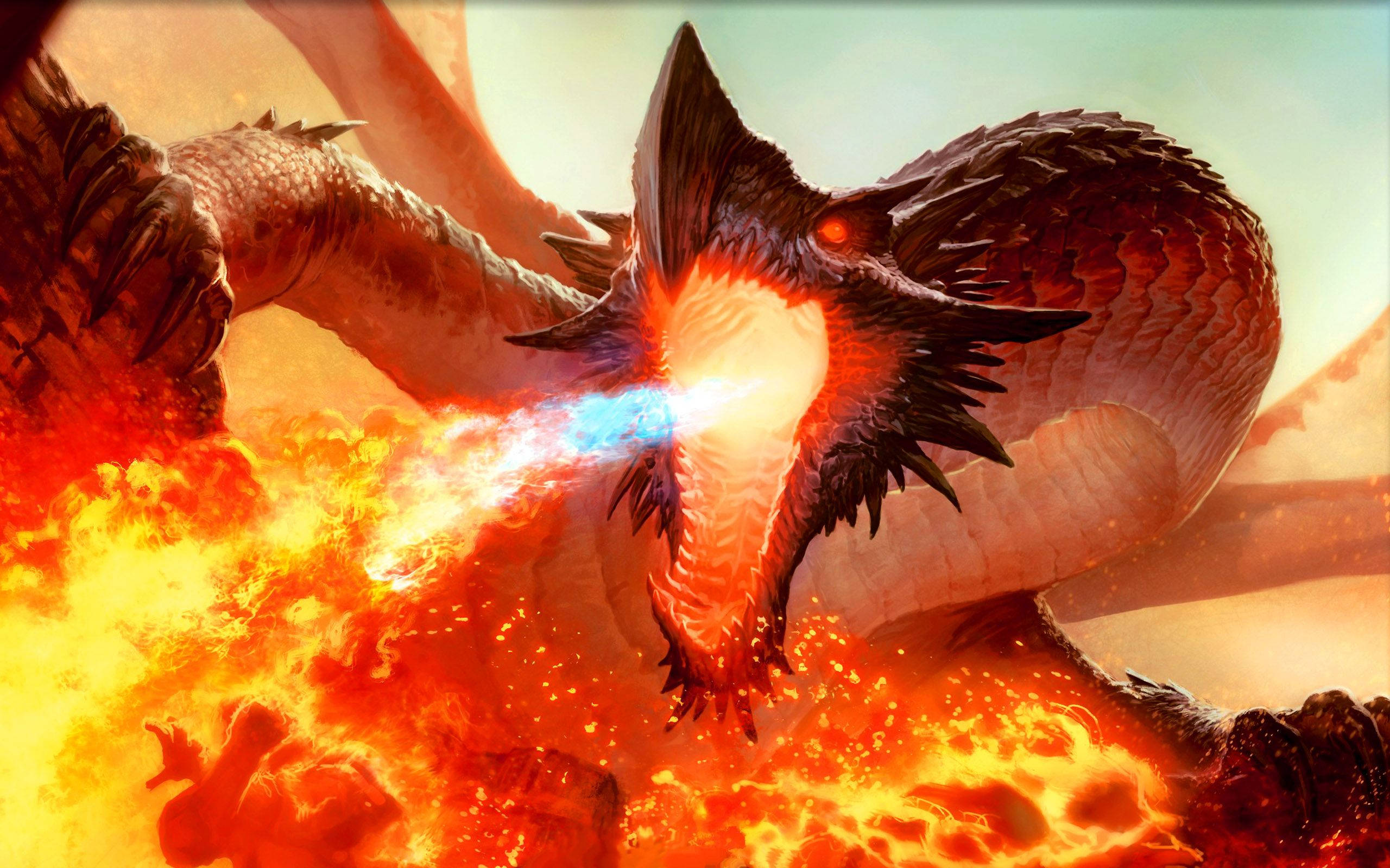 Magic The Gathering, dragon, fiery blue breath, 2K Desktop Wallpaper
