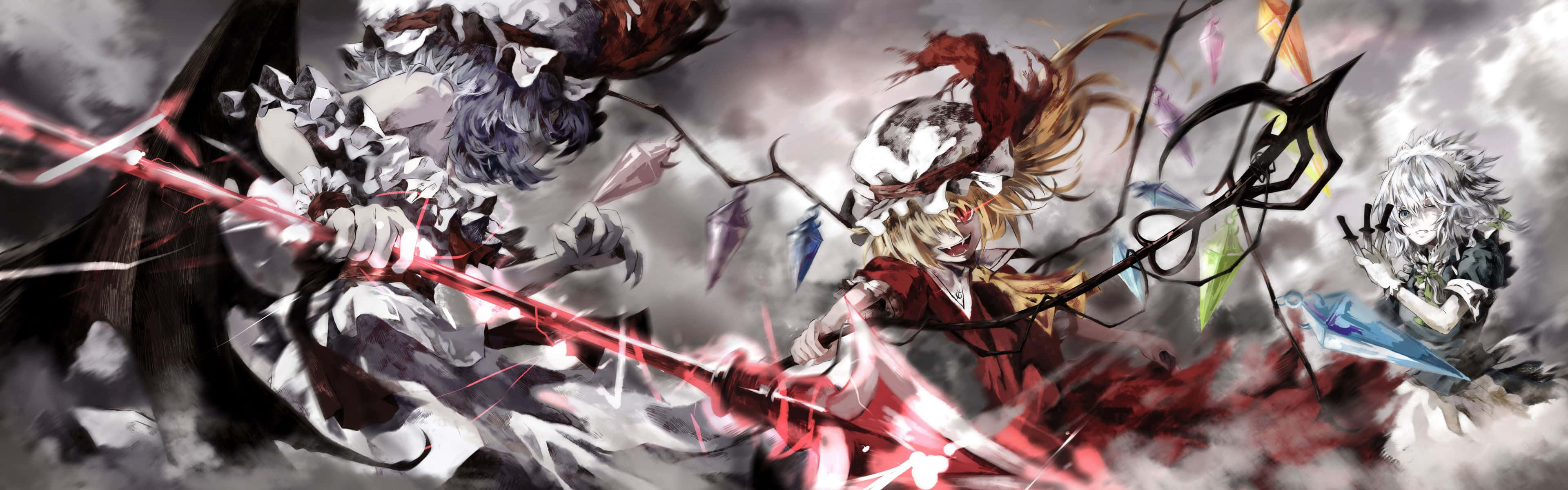 magical anime girls, anime warriors, stormy sky, 4K Desktop Wallpaper