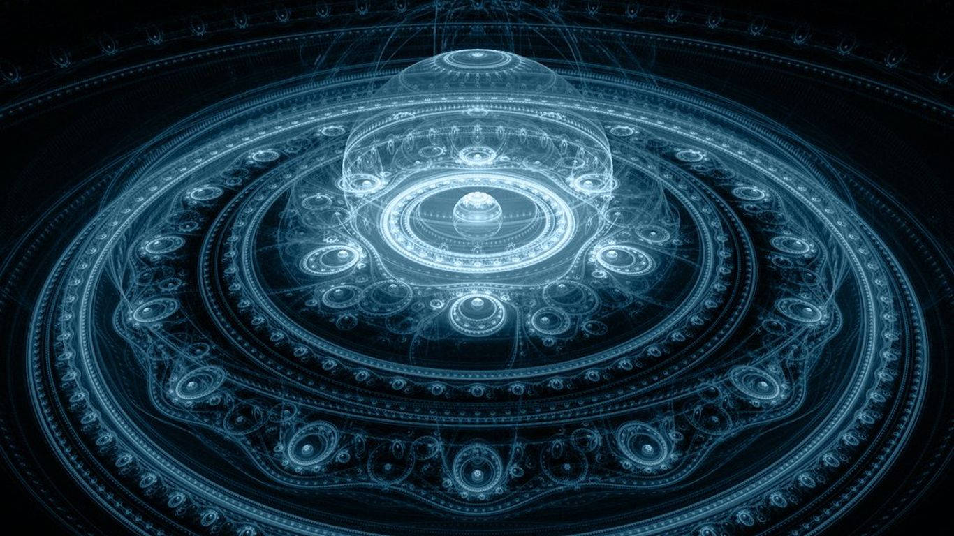 neon blue, fractal mandala, concentric rings, HD Desktop Wallpaper