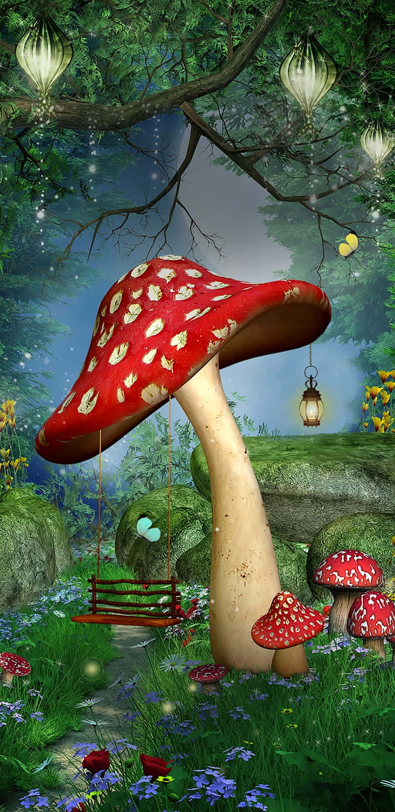 vintage cute mushroom fairycore fantasy forest, giant red mushroom, white spots, HD Phone Wallpaper