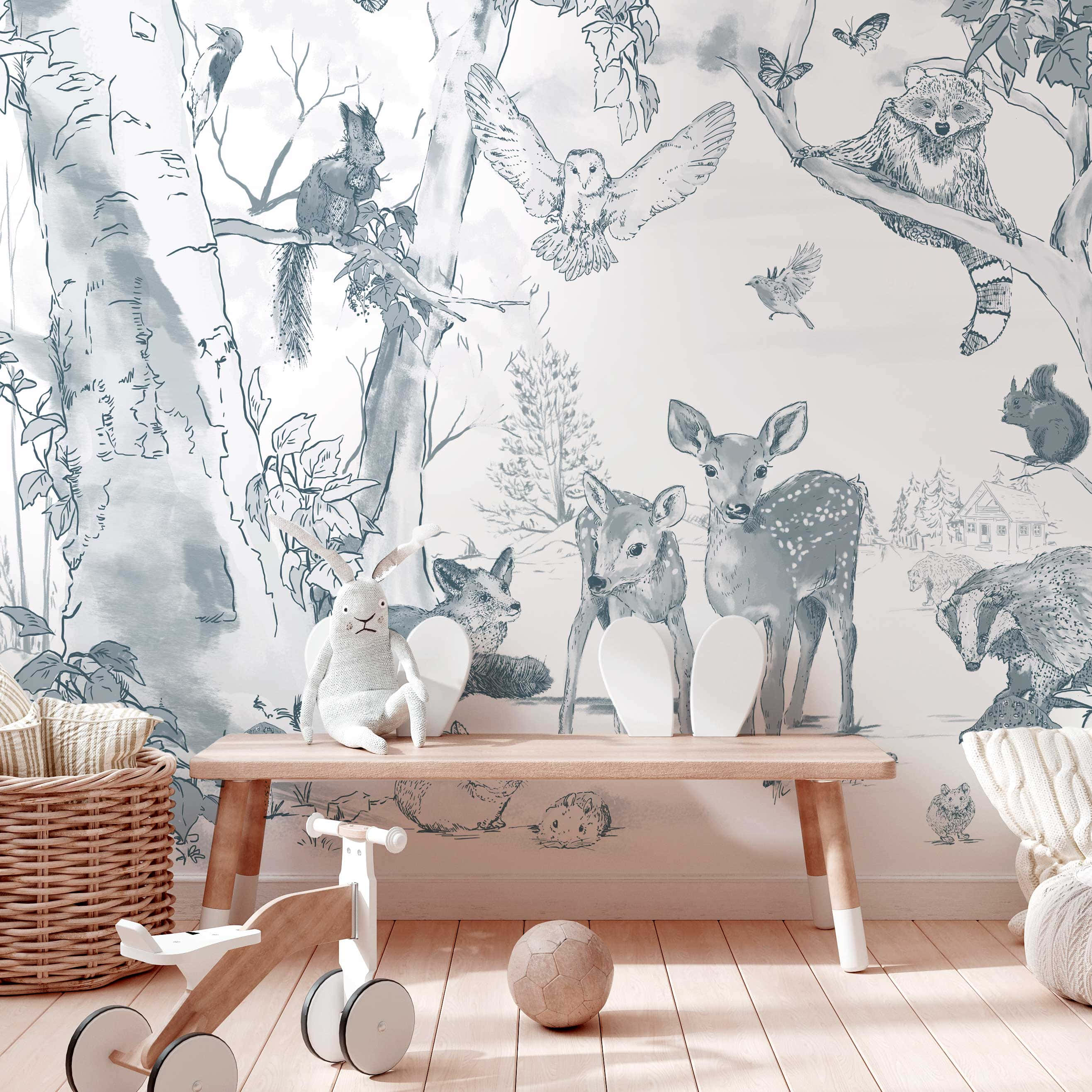 Magical Forest, deer, owls, 2K Desktop Wallpaper