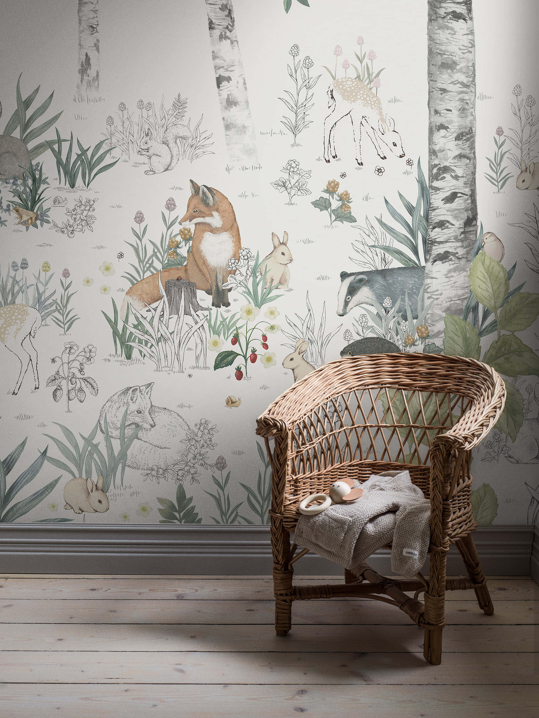 Magical Forest, wicker chair, foxes, 2K Phone Wallpaper