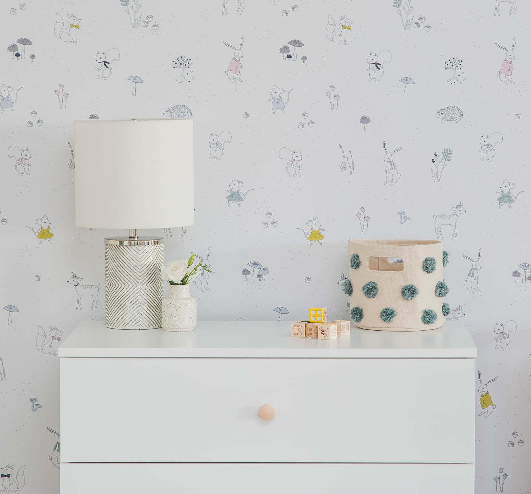 magical forest, white dresser, lamp, HD Desktop Wallpaper