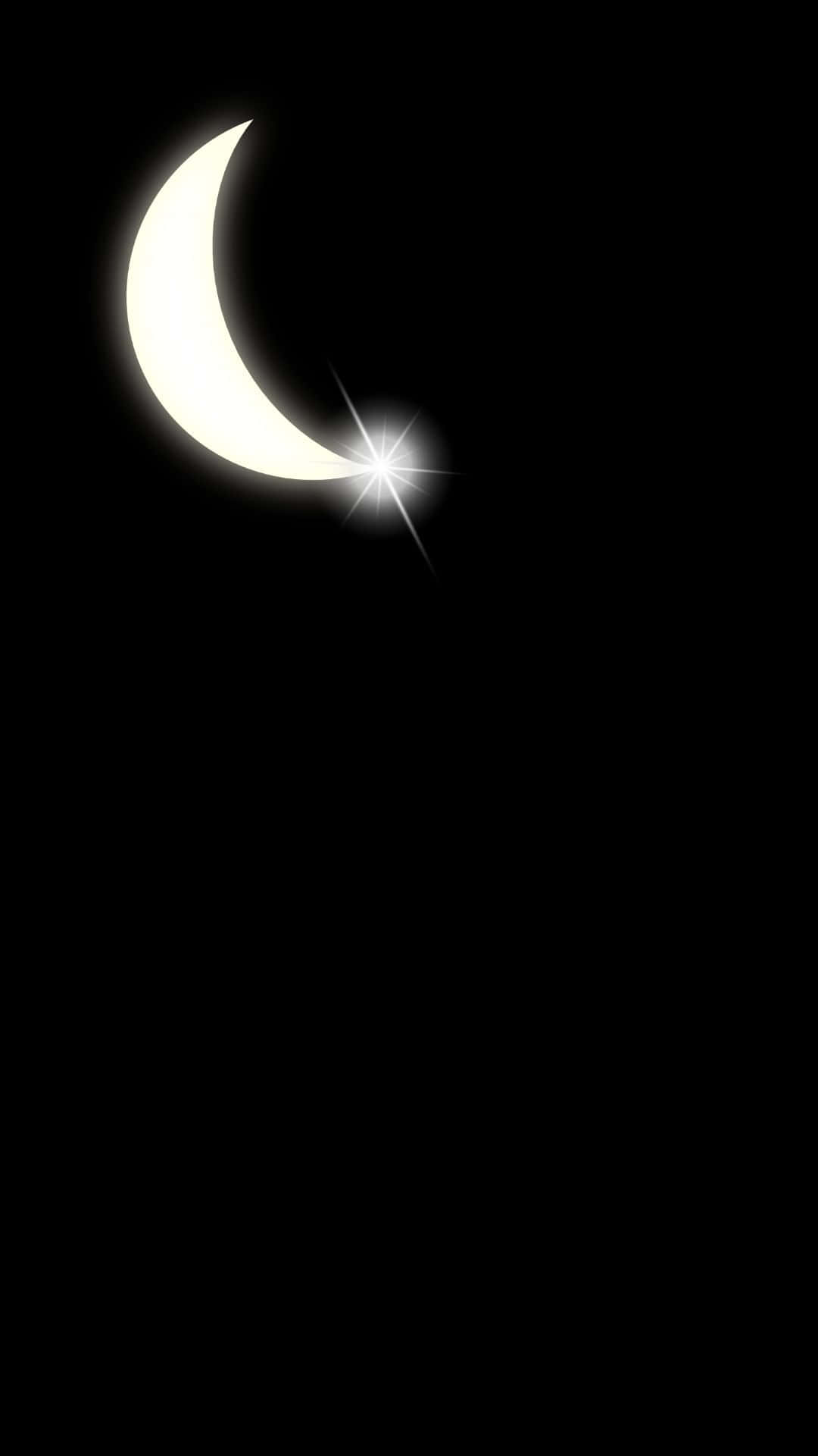 glowing crescent moon, bright star, deep black night sky, Full HD Phone Wallpaper