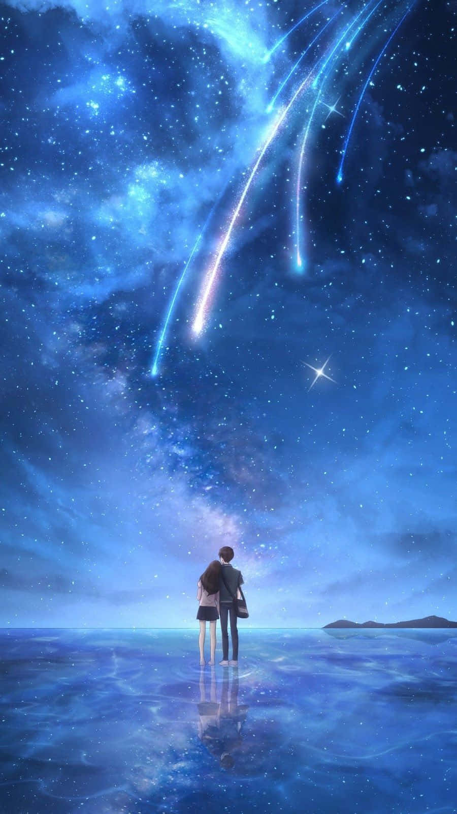Magical Night Sky, couple, shooting stars, HD Phone Wallpaper