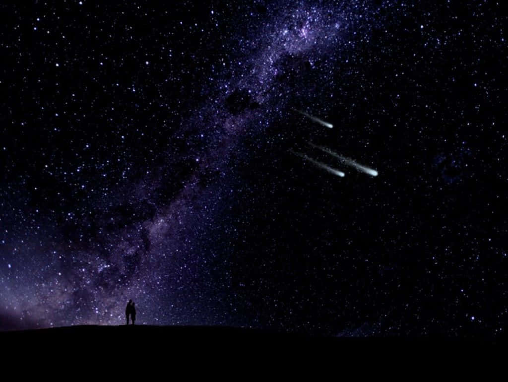 Magical Night Sky, three glowing shooting stars, vibrant purple Milky Way, SD Desktop Wallpaper