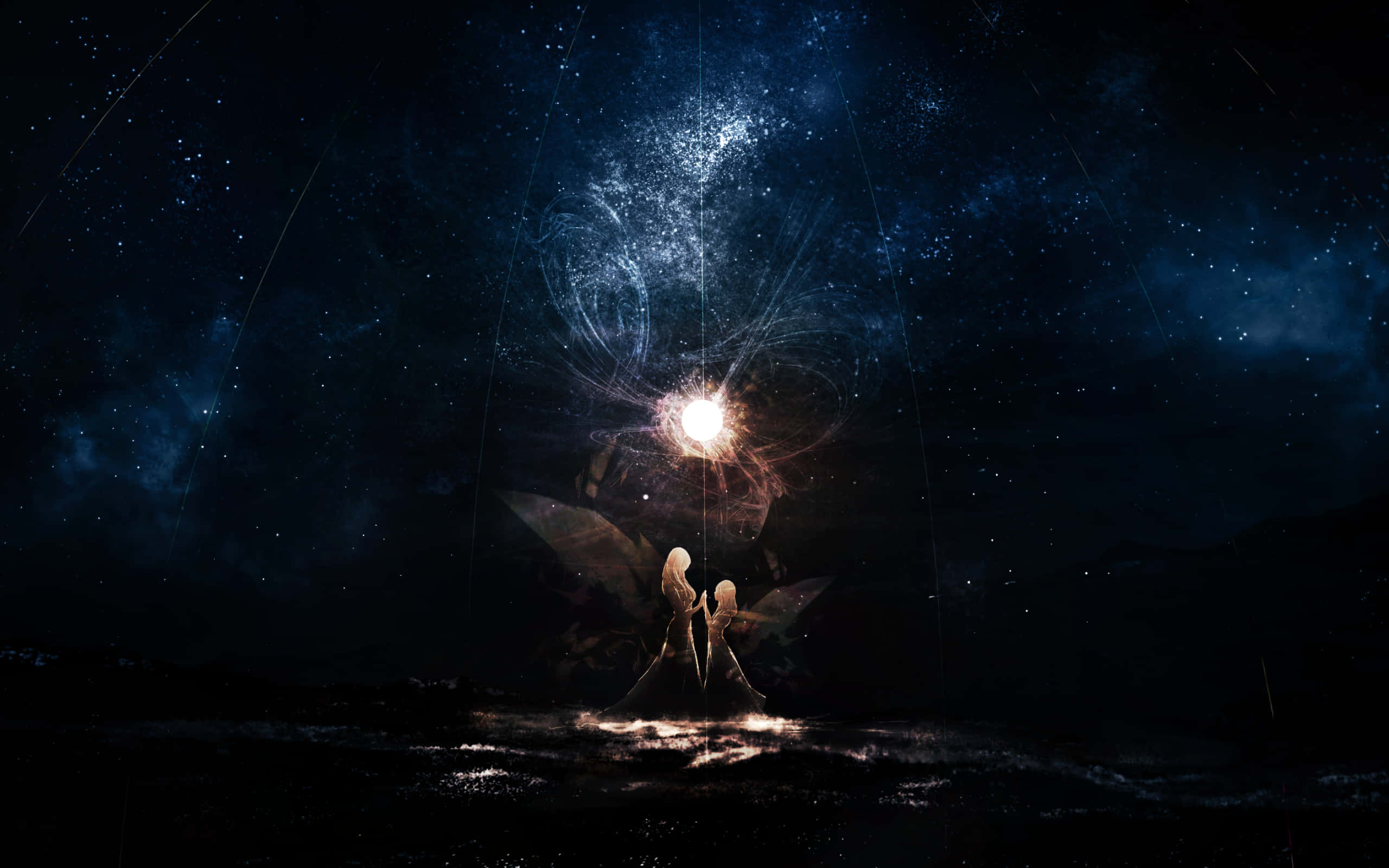 magical night sky, fairies, cosmic explosion of light, 2K Desktop Wallpaper
