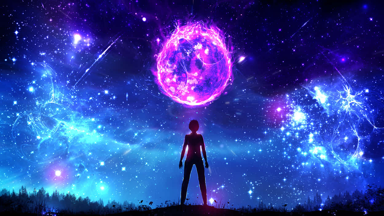 Magical Night Sky, glowing purple planet, vibrant cosmic sky, SD Desktop Wallpaper