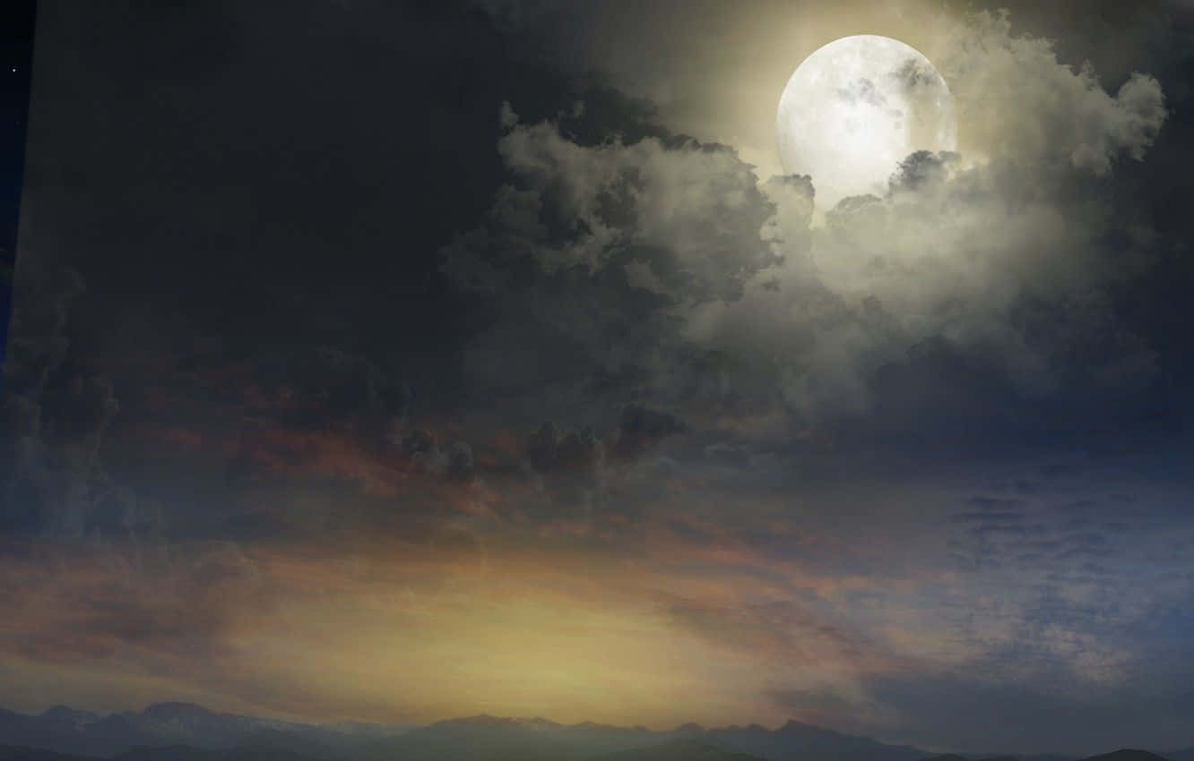 Magical Night Sky, full moon, large clouds, HD Desktop Wallpaper
