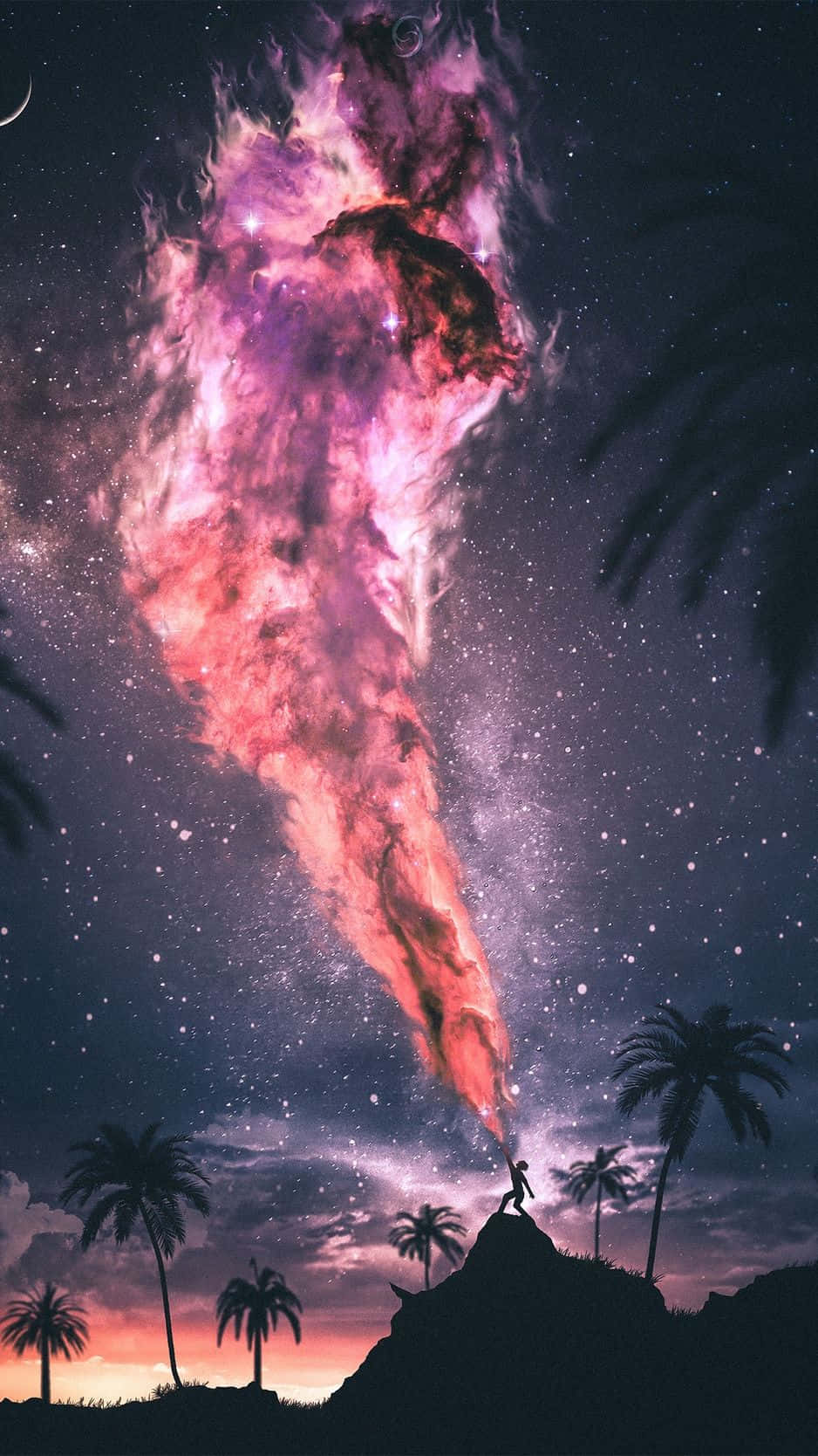 Magical Night Sky, tropical hill, twilight, HD Phone Wallpaper