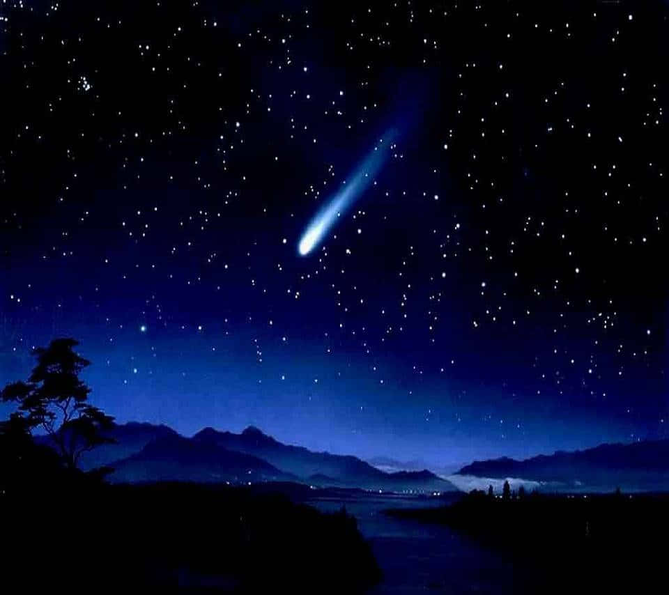 Magical Night Sky, luminous blue comet, starry night sky, SD Desktop Wallpaper