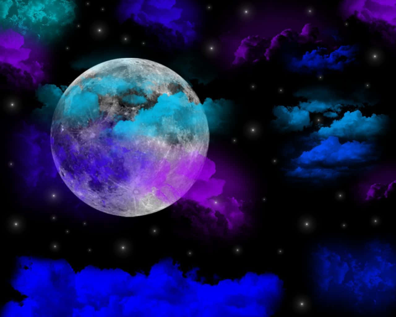 Magical Night Sky, moon, cyan, HD Desktop Wallpaper