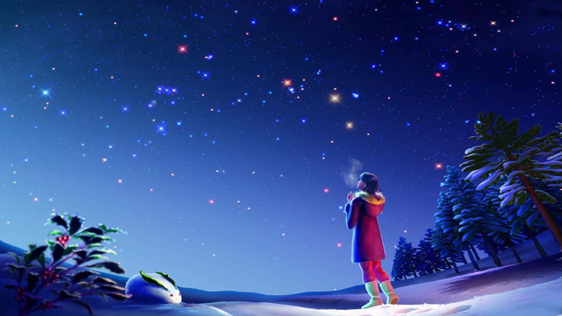 Magical Night Sky, girl, starry night sky, Full HD Desktop Wallpaper