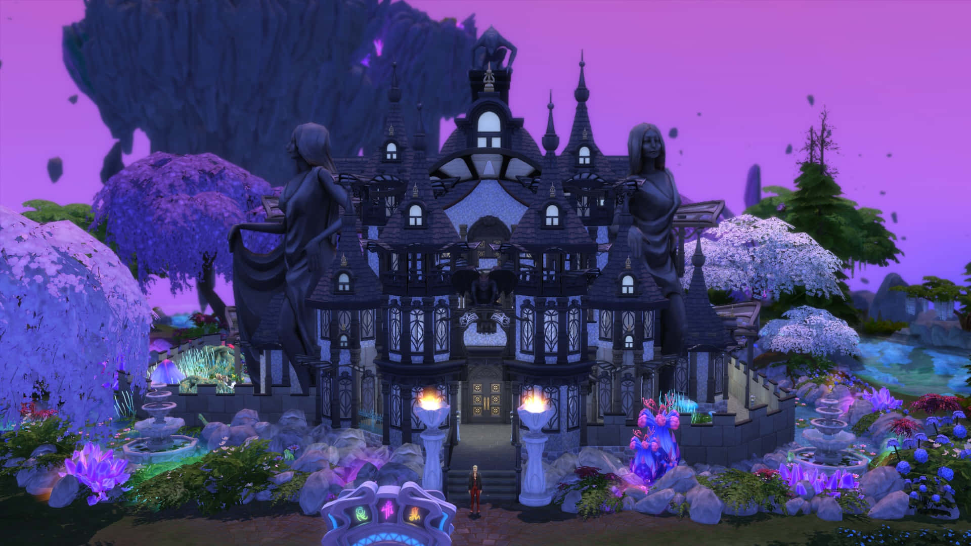 enchanted fantasy castle, twilight sky, gothic mansion, Full HD Desktop Wallpaper