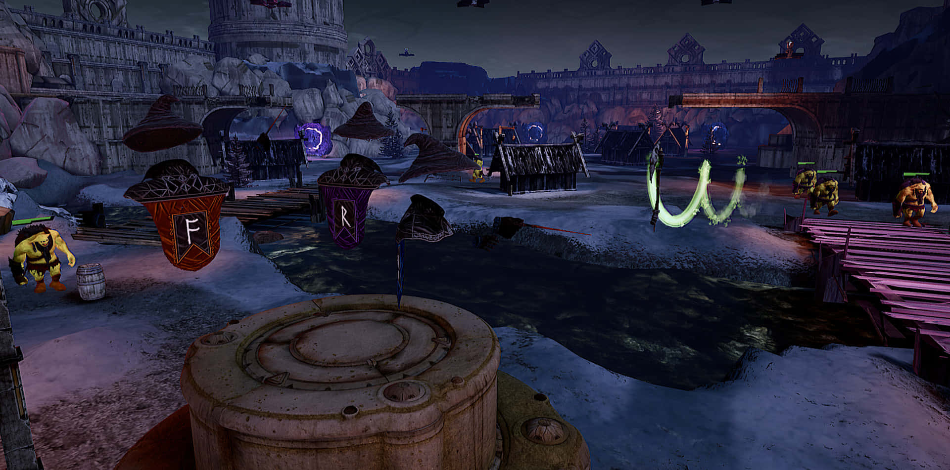 enchanted docks, night scene, glowing runes, Full HD Desktop Wallpaper