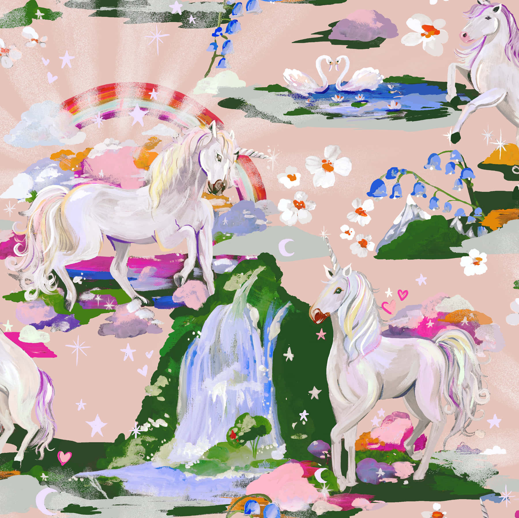 magical unicorn, unicorns, swans, HD Desktop Wallpaper
