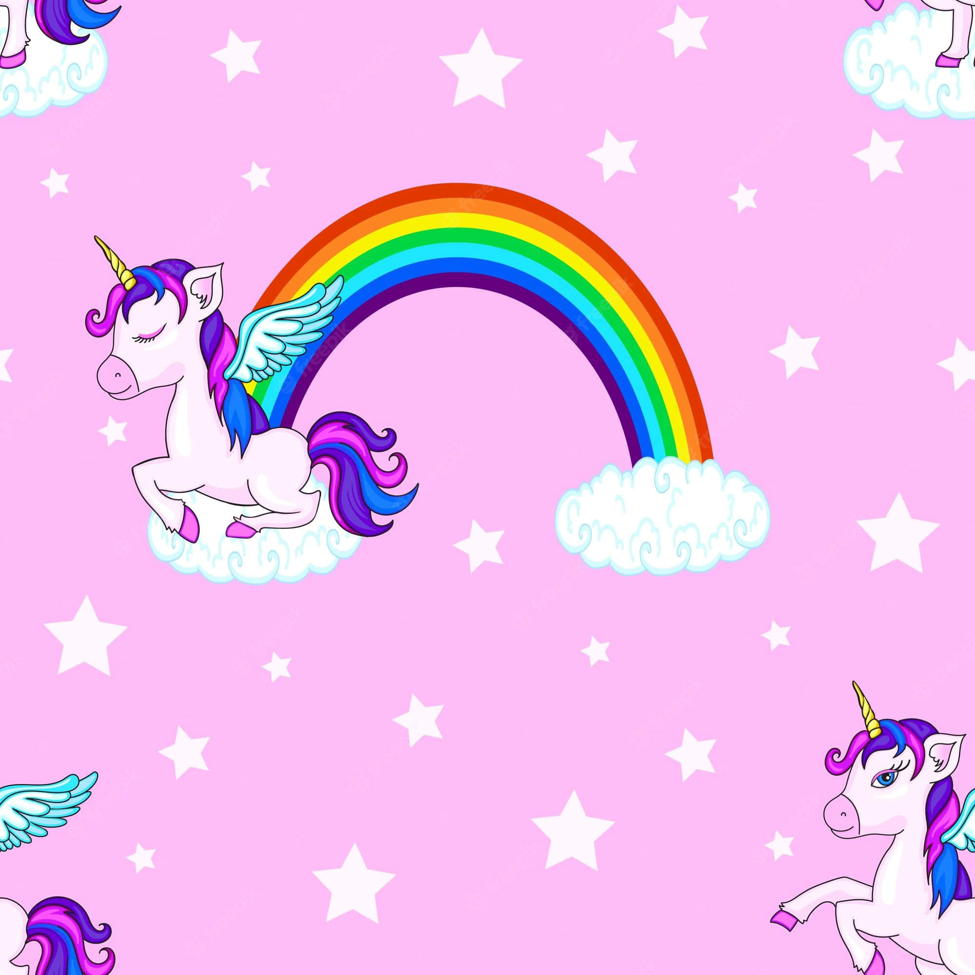 Magical Unicorn, rainbow mane, cloud, Full HD Desktop Wallpaper