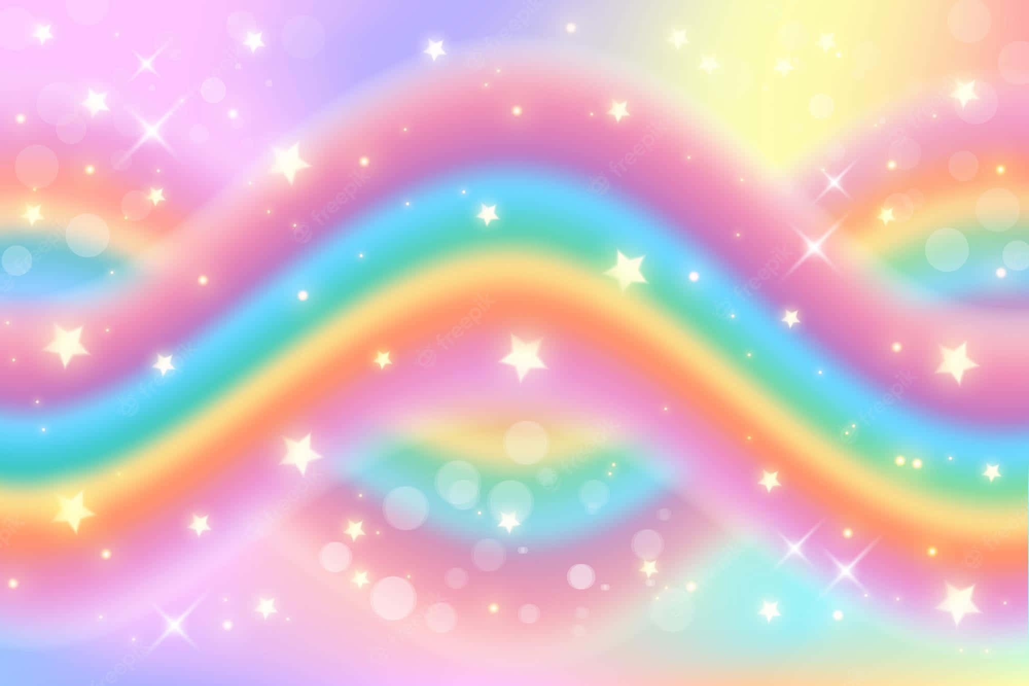 Magical Unicorn, pastel rainbow arcs, sparkling stars, Full HD Desktop Wallpaper