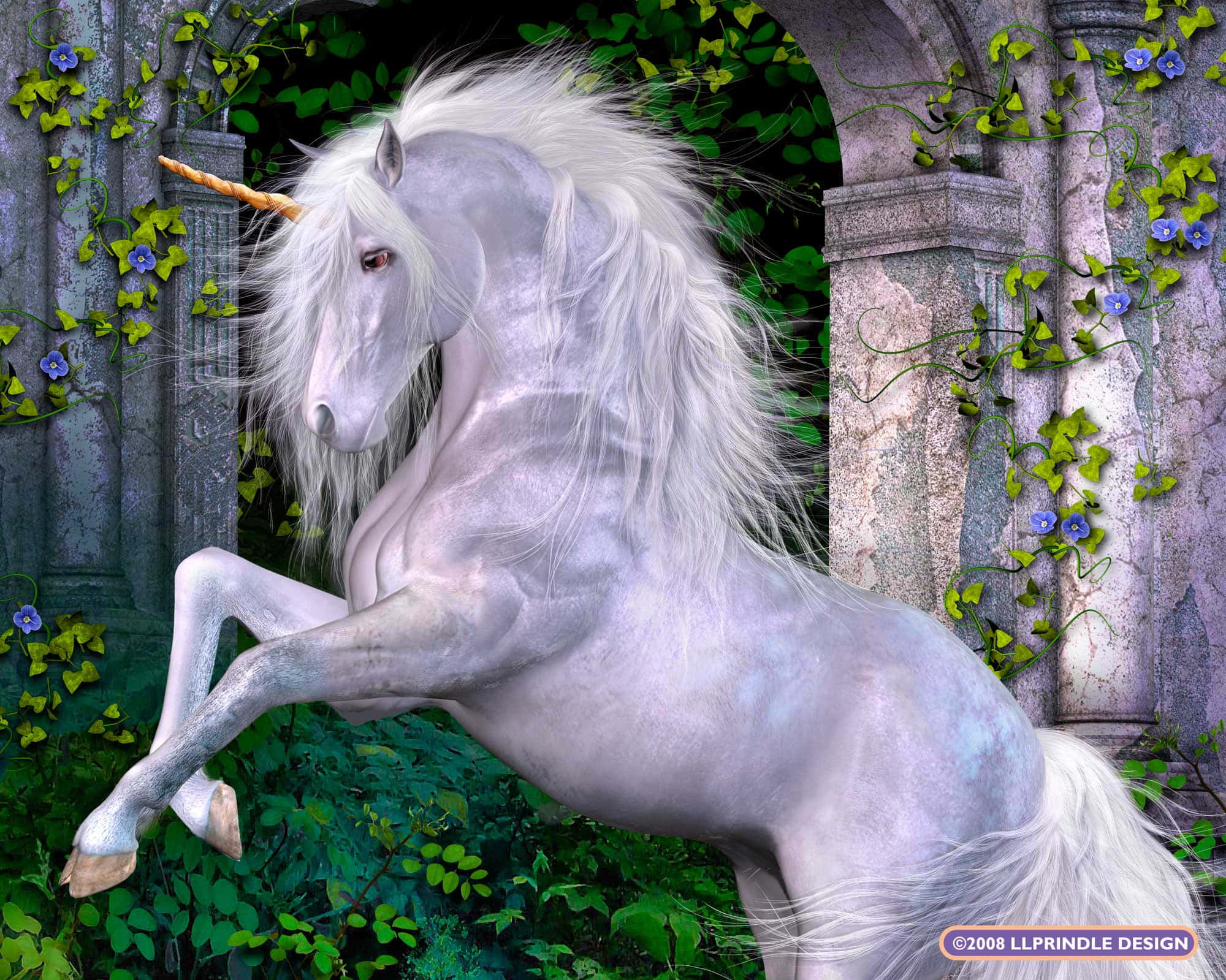 Magical Unicorn, white unicorn, golden horn, Full HD Desktop Wallpaper