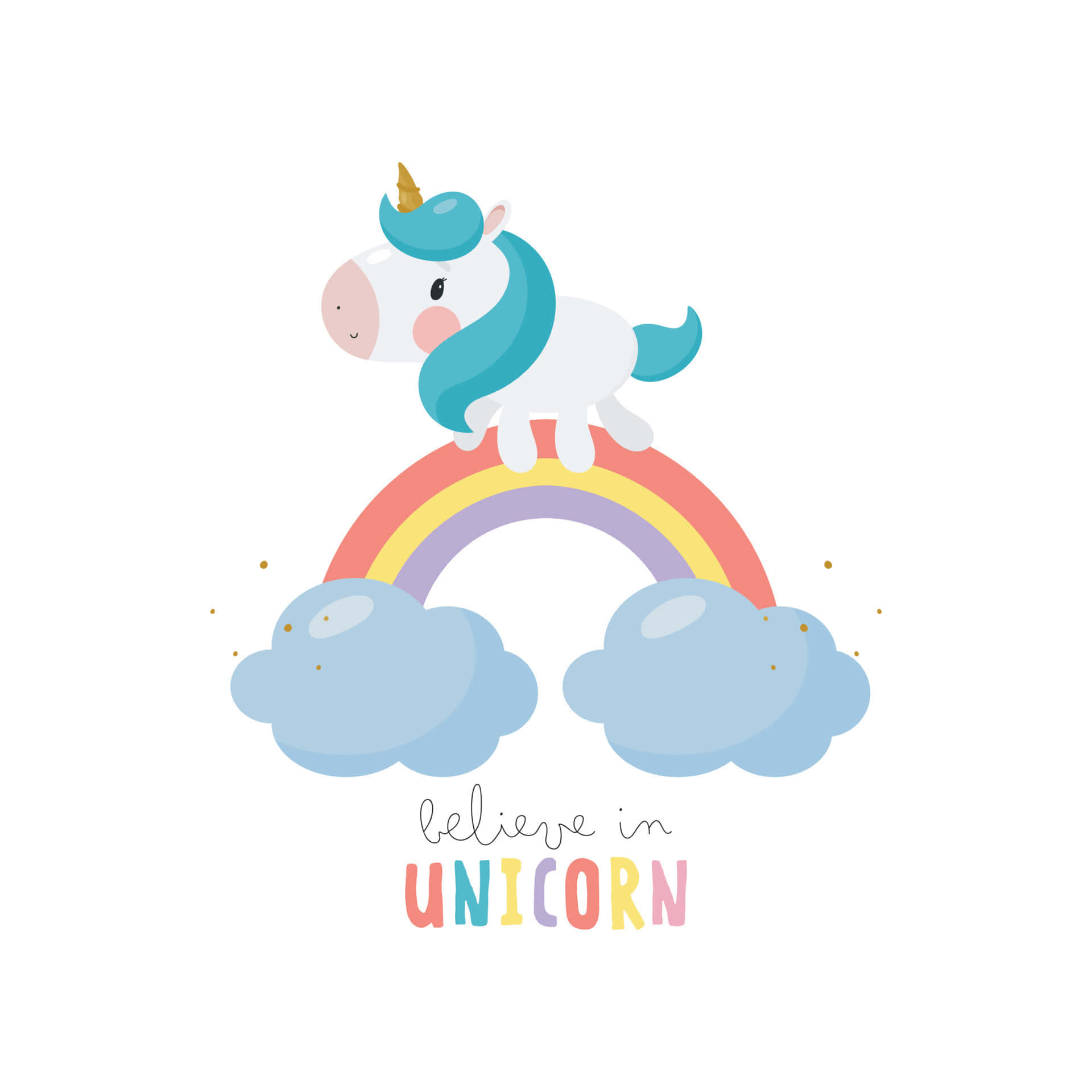Magical Unicorn, blue mane, golden horn, Full HD Desktop Wallpaper
