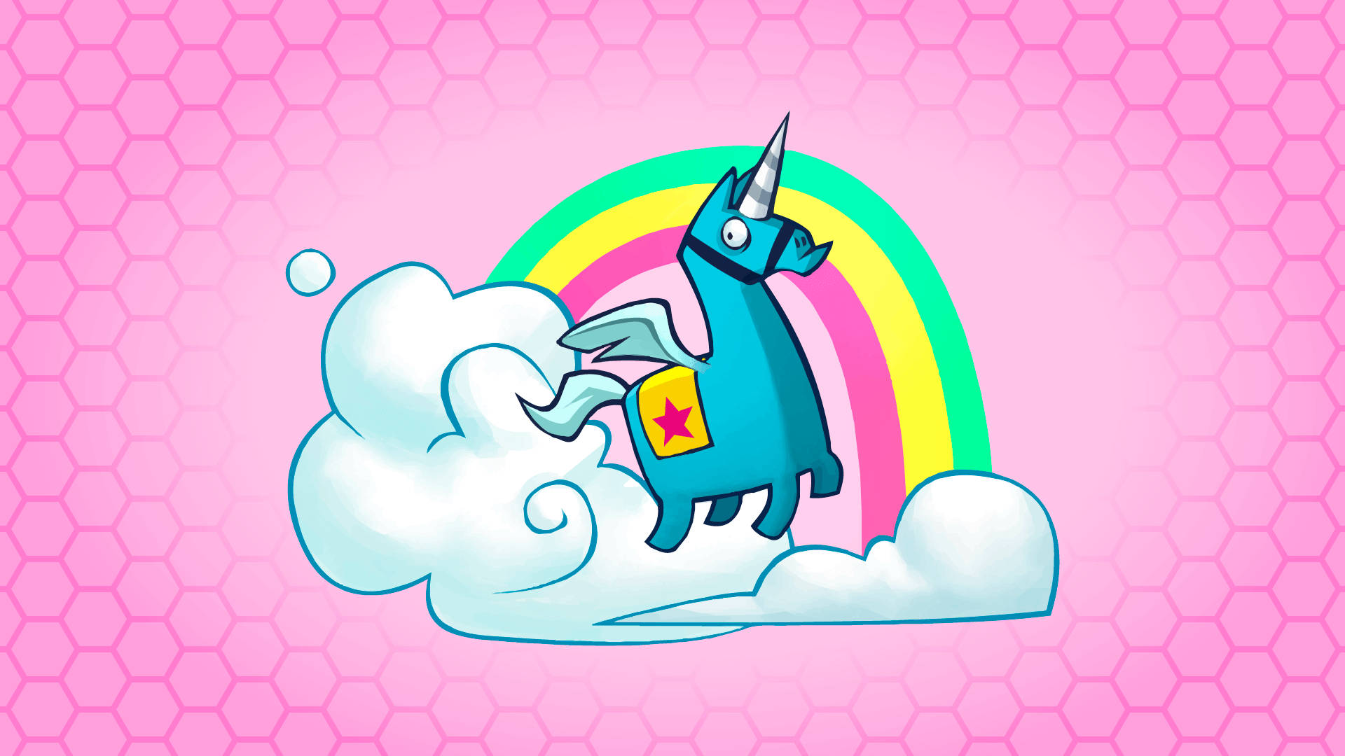 blue cartoon unicorn, wings, star badge, Full HD Desktop Wallpaper