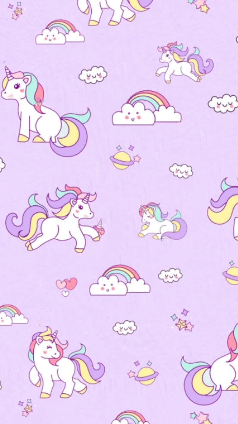 Pastel purple, cute cartoon unicorns, rainbows, HD Phone Wallpaper