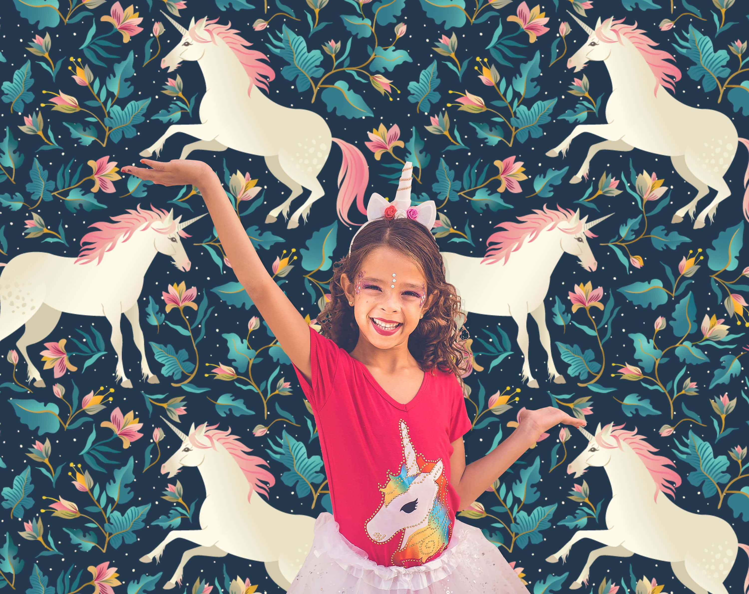 Magical Unicorn Girl, unicorn-themed outfit, dark wallpaper, 2K Desktop Wallpaper