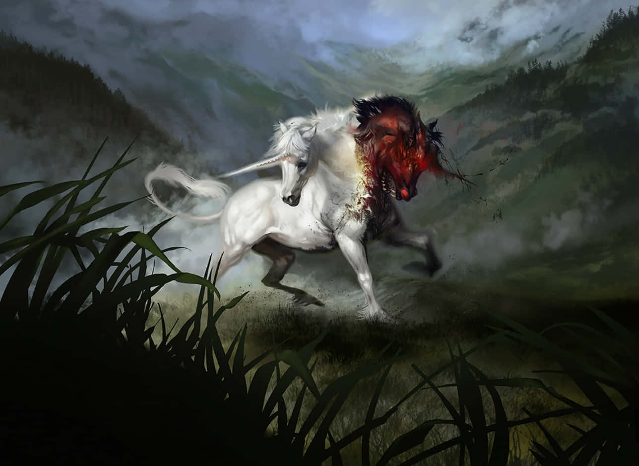 magical unicorn, two-headed, wounded, HD Desktop Wallpaper