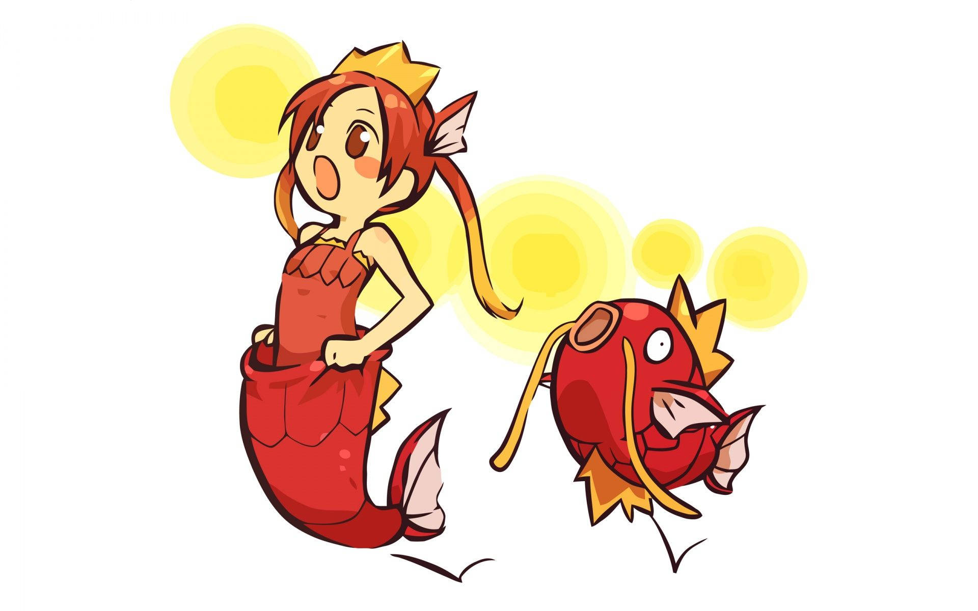Magikarp, young girl cosplay, red hair, Full HD Desktop Wallpaper