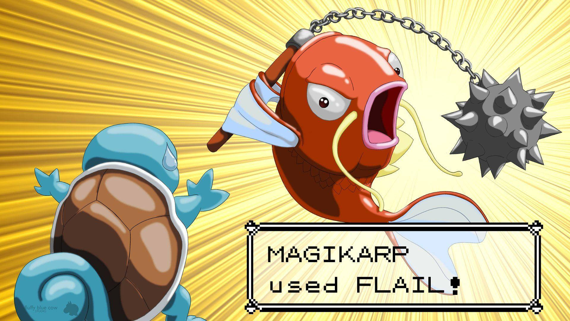 Magikarp, spiked chain, pixelated battle scene, Full HD Desktop Wallpaper
