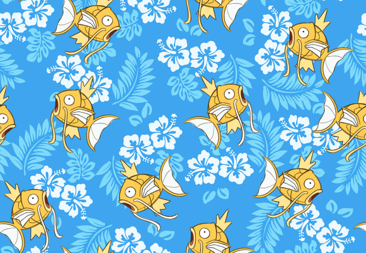 Magikarp, tropical aesthetic, blue background, HD Desktop Wallpaper