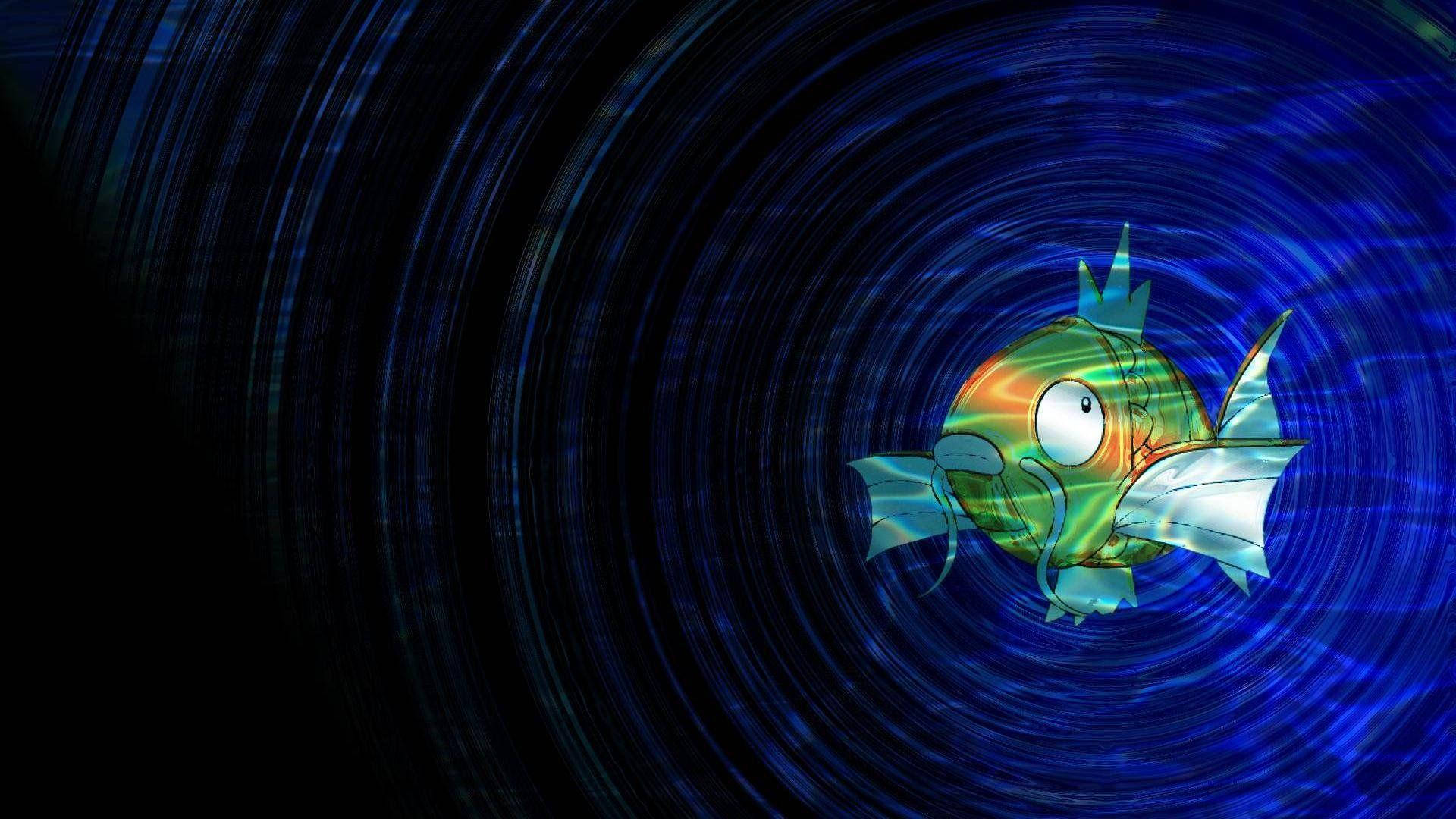 Magikarp, blue circles, glowing cartoon fish, Full HD Desktop Wallpaper