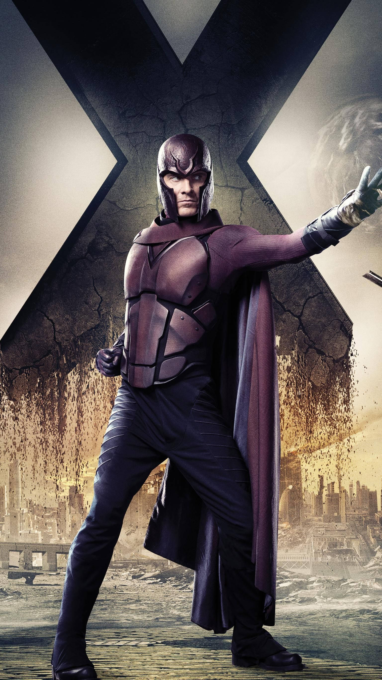 Magneto, X, ruined city, 2K Phone Wallpaper