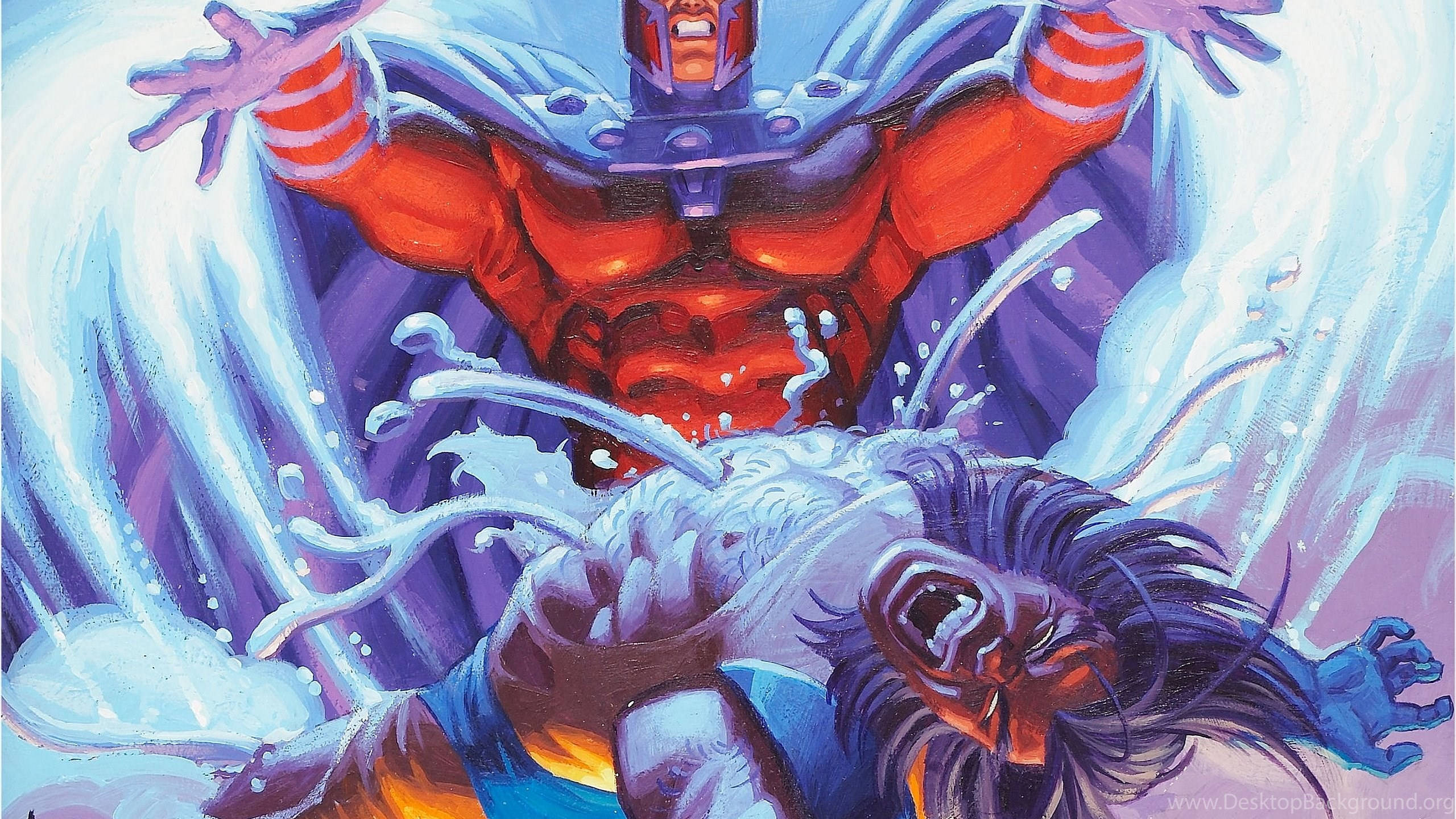 Magneto, red-skinned, purple helmet, 2K Desktop Wallpaper