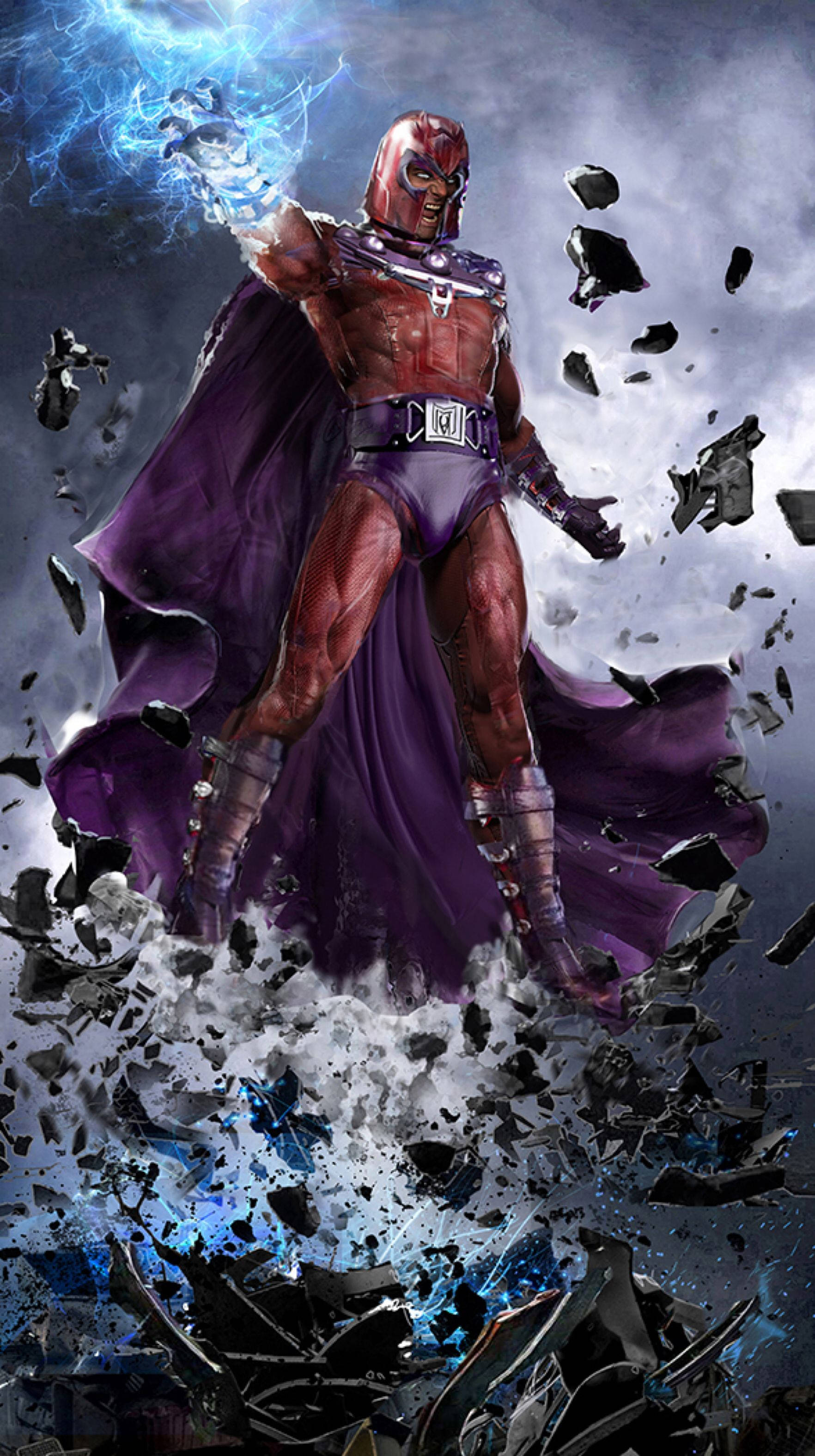 Magneto, purple cape, red suit, 2K Phone Wallpaper