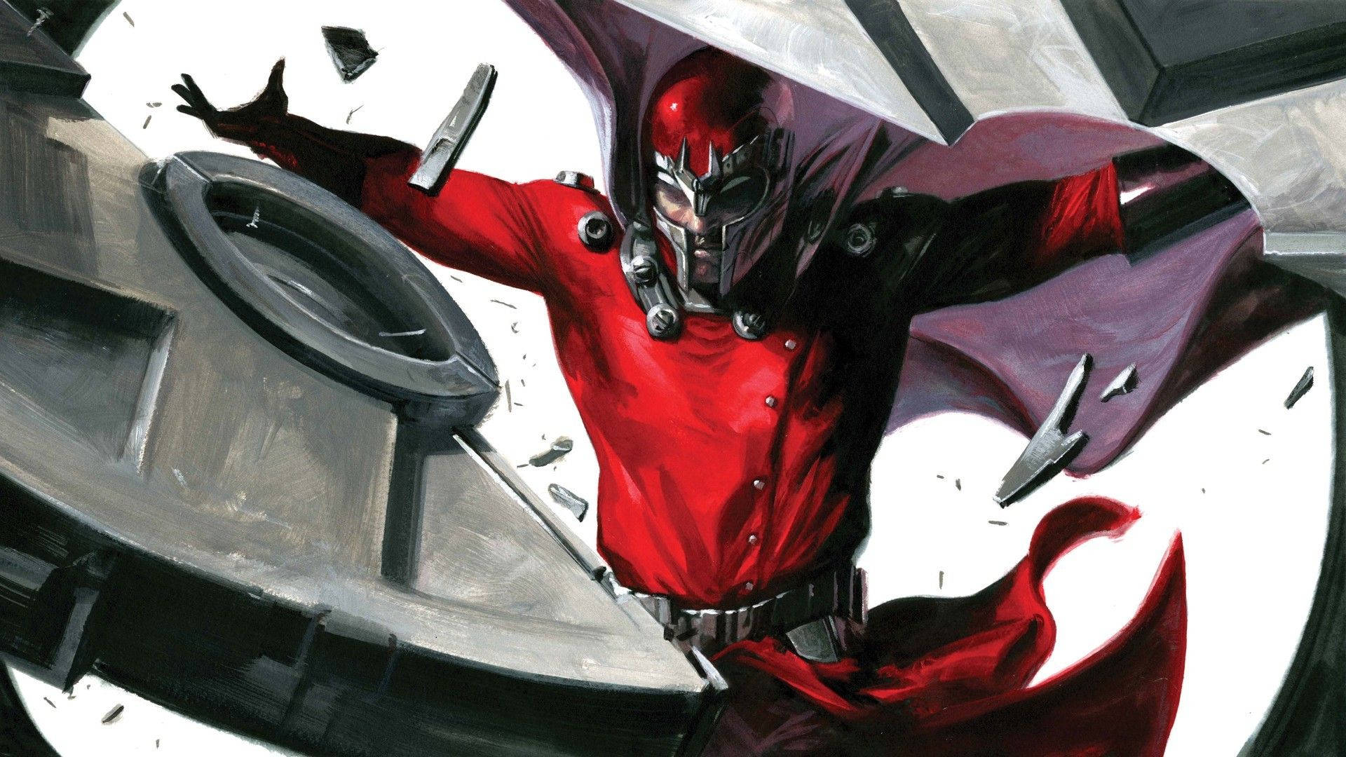 Magneto, red and purple costume, metal structures, Full HD Desktop Wallpaper