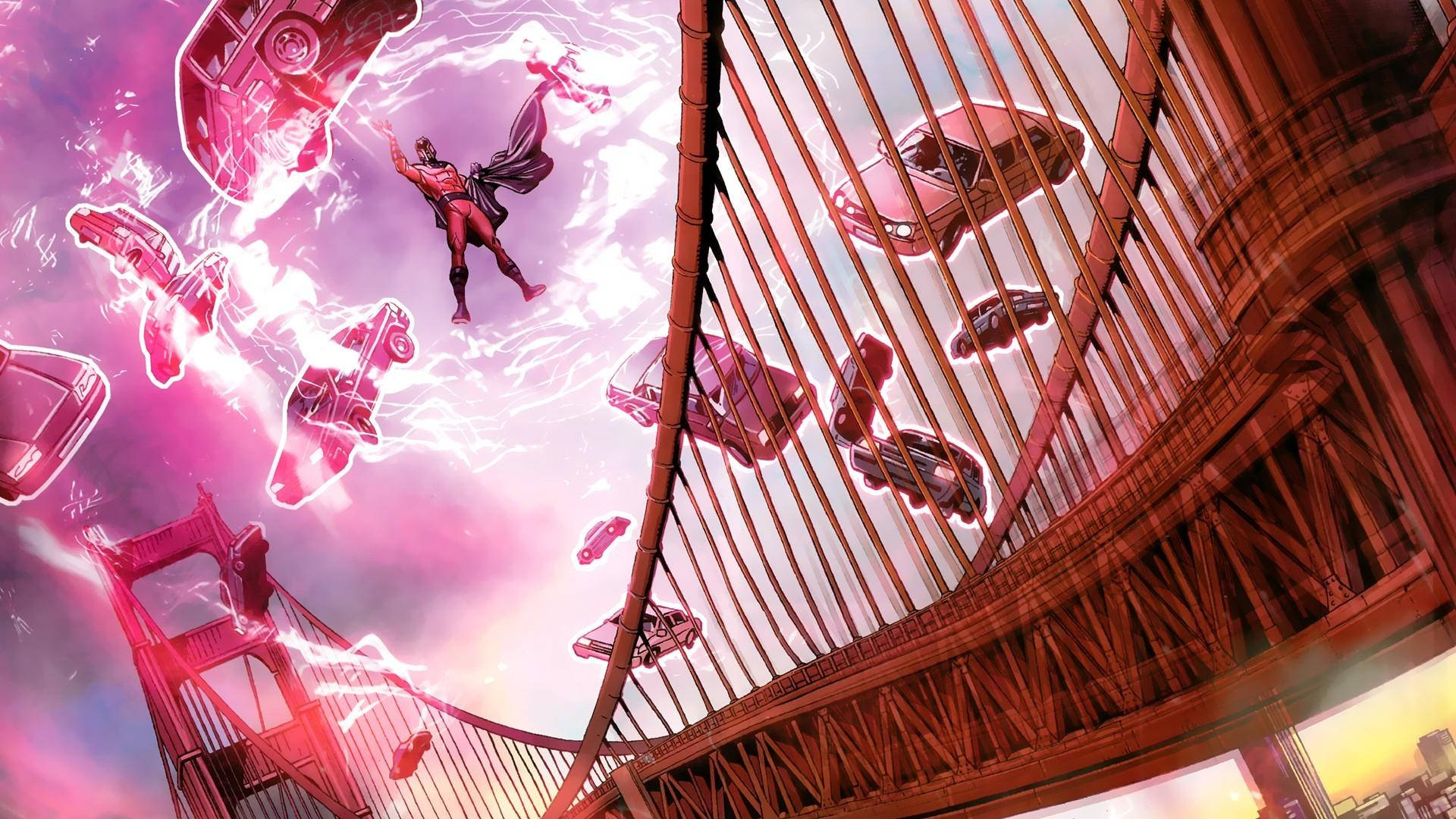 Magneto, floating cars, red superhero, Full HD Desktop Wallpaper