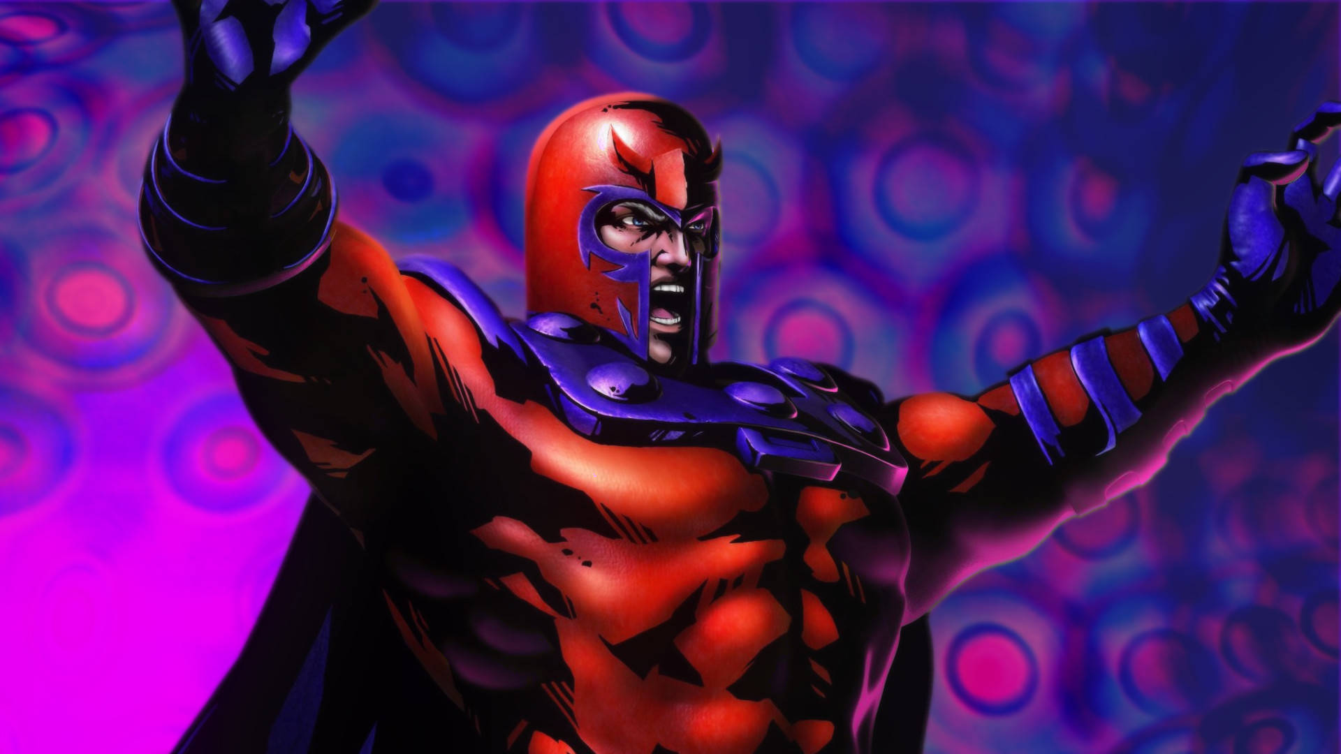 Magneto, blue energy circles, red and purple armored, Full HD Desktop Wallpaper