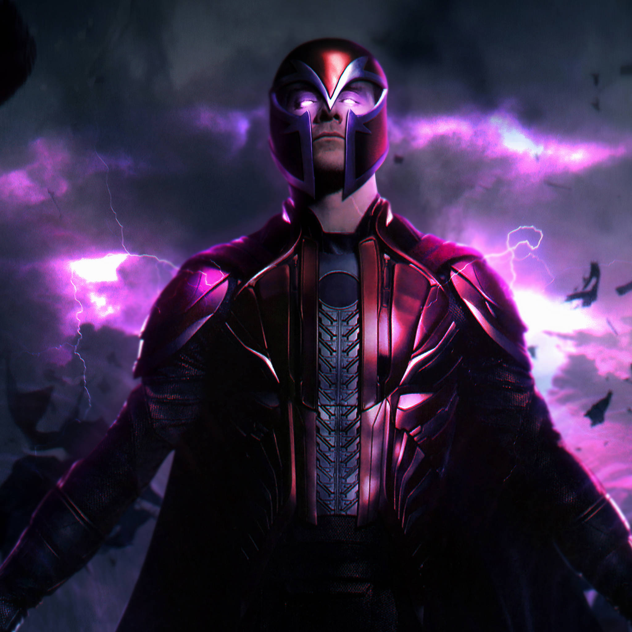 Magneto, dark armored suit, stormy purple sky, Full HD Desktop Wallpaper